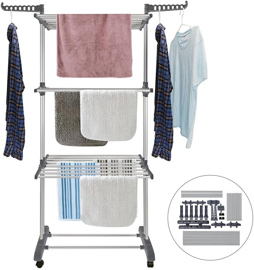 CARLA HOME Folding Clothes Drying Rack with Wheels and Adjustable Side Wings for Laundry Rack and Clothes Storage (Upgraded Model) 8