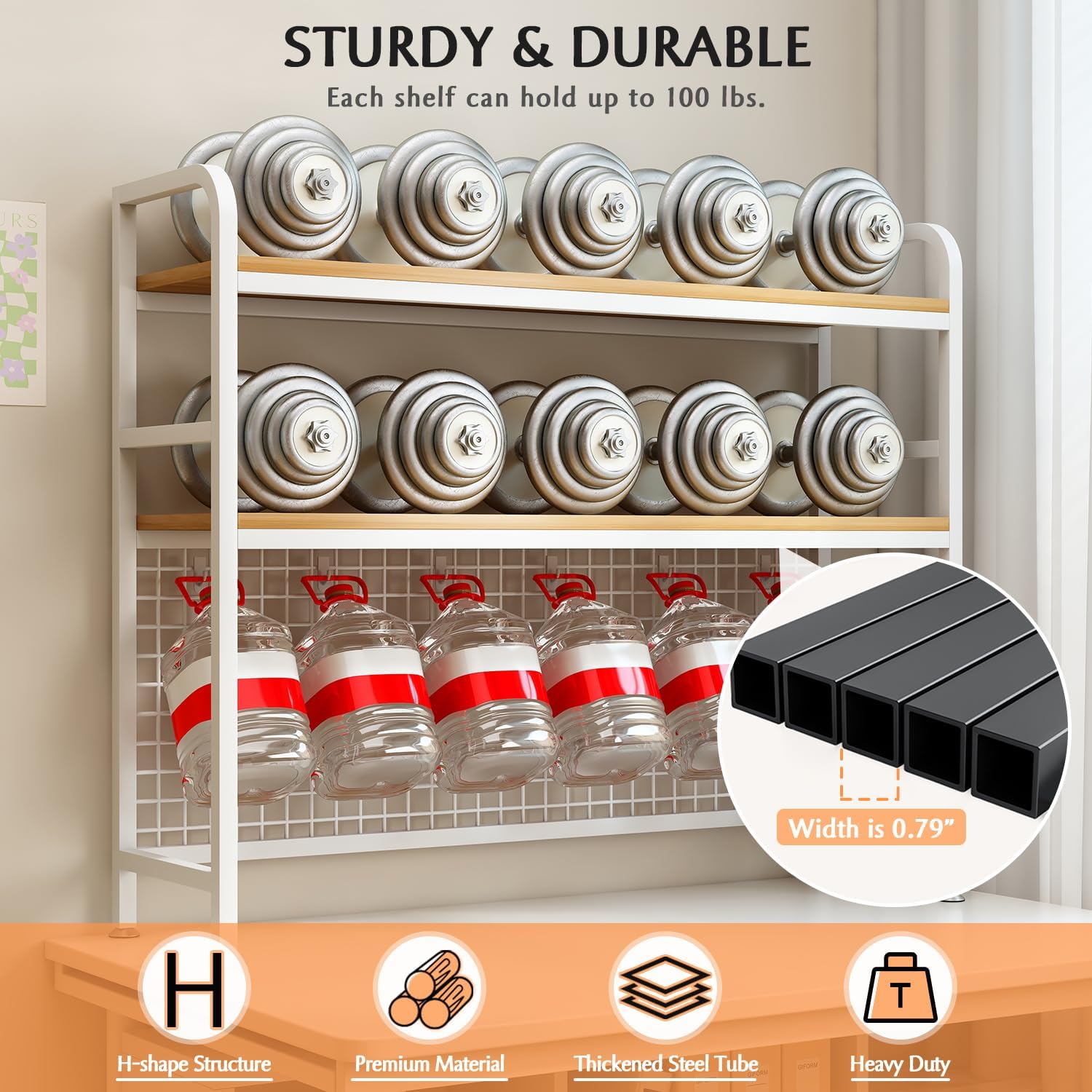 CARLA HOME  2-Tier Metal Desktop Hutch Bookshelf with Grid Panel for Computer Desk and Office Countertop 4