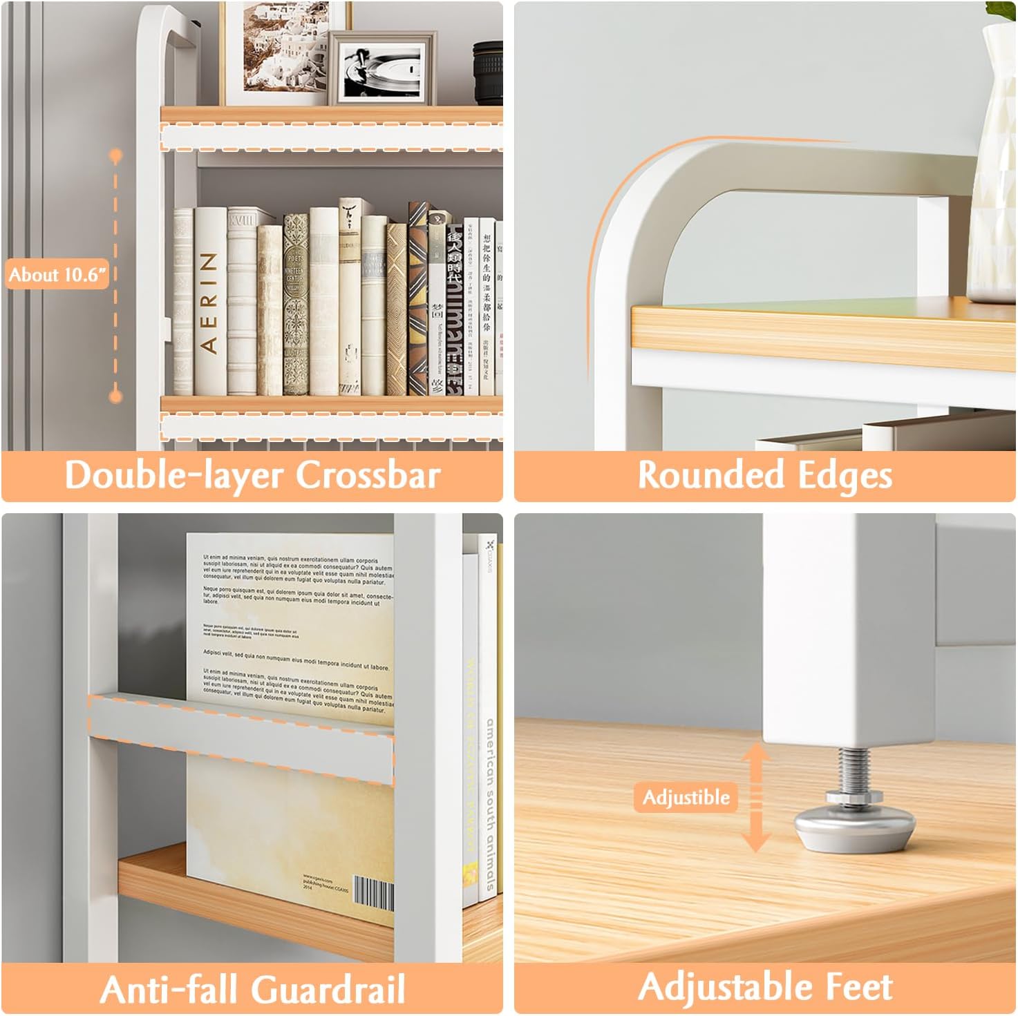 CARLA HOME  2-Tier Metal Desktop Hutch Bookshelf with Grid Panel for Computer Desk and Office Countertop 5