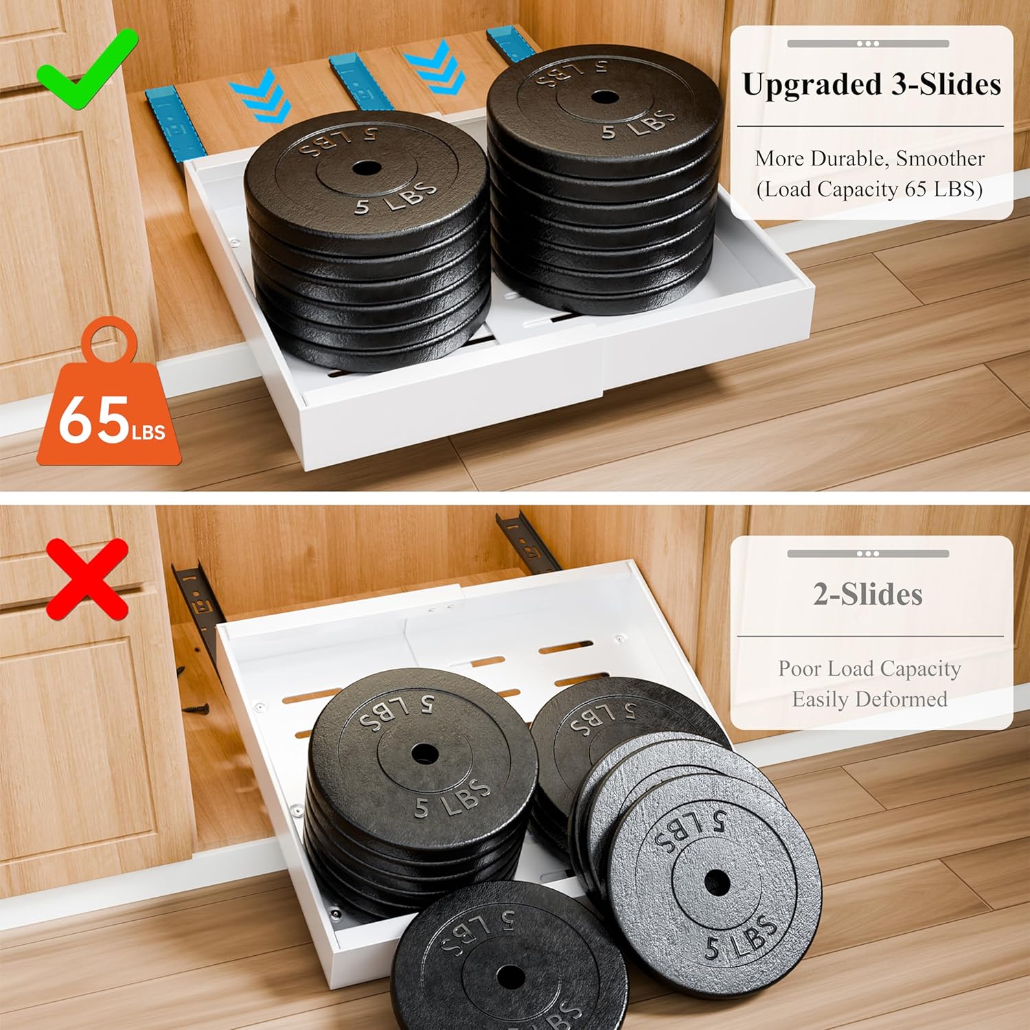 CARLA HOME 2 Pack Pull Out Cabinet Organizer Expandable for Cabinets with Adjustable Slide Out Shelves and Easy Installation (White) 6