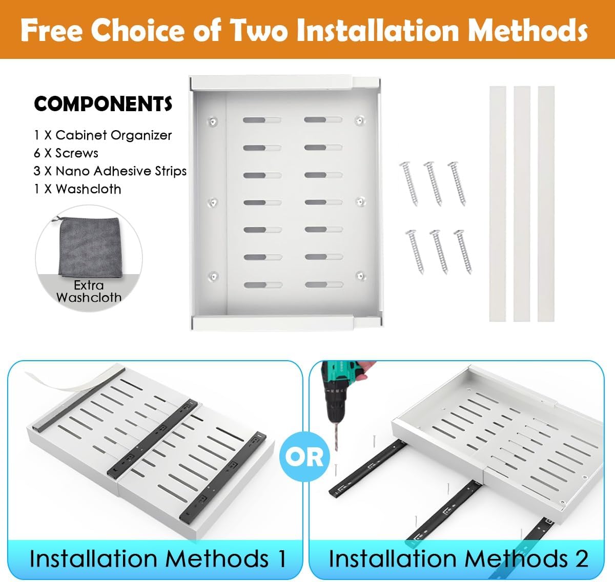 CARLA HOME 2 Pack Pull Out Cabinet Organizer Expandable for Cabinets with Adjustable Slide Out Shelves and Easy Installation (White) 8