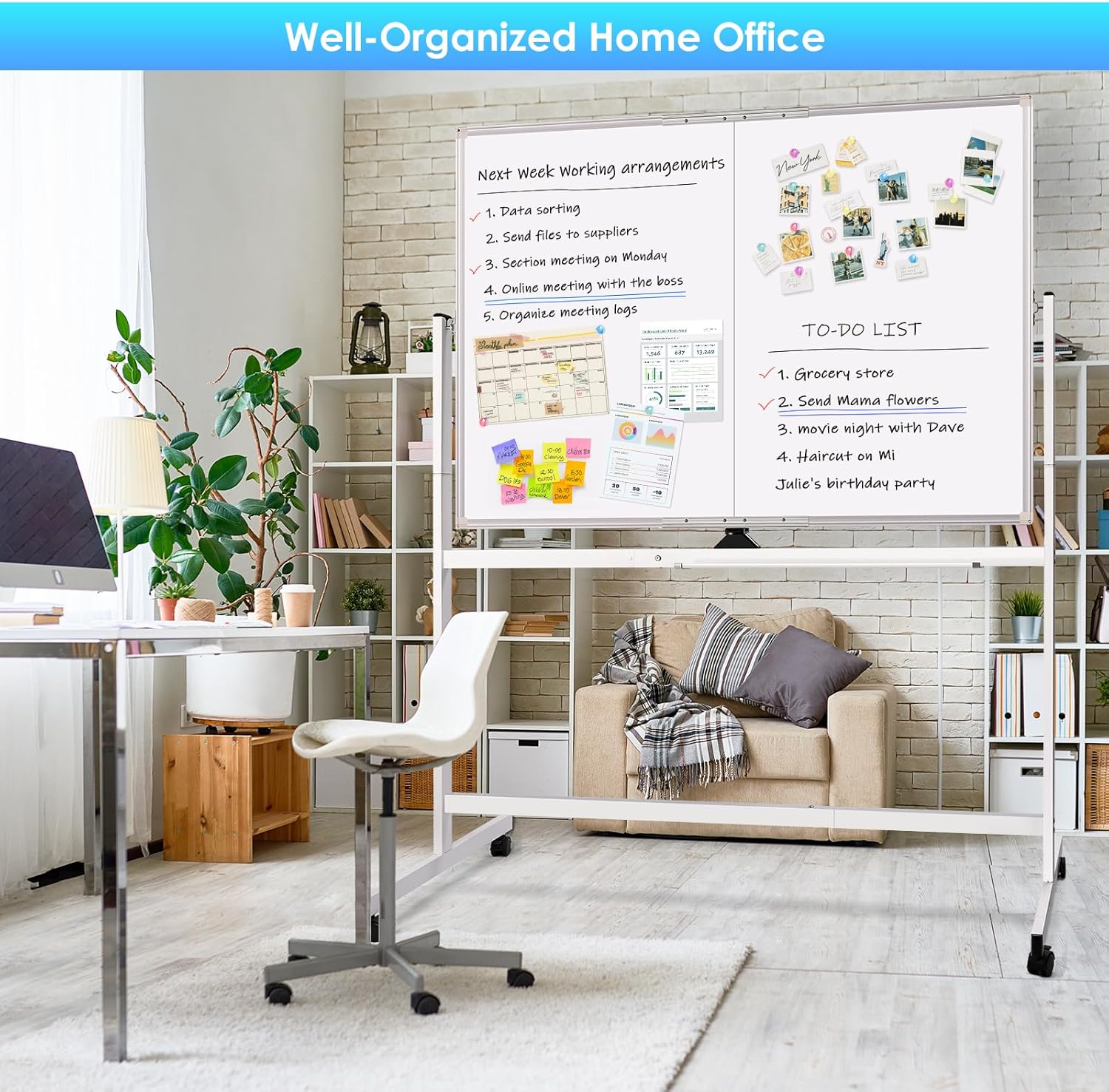 CARLA HOME Double-Sided Magnetic Whiteboard 120x90cm with Wheels, Reversible Design for School, Office & Home 7