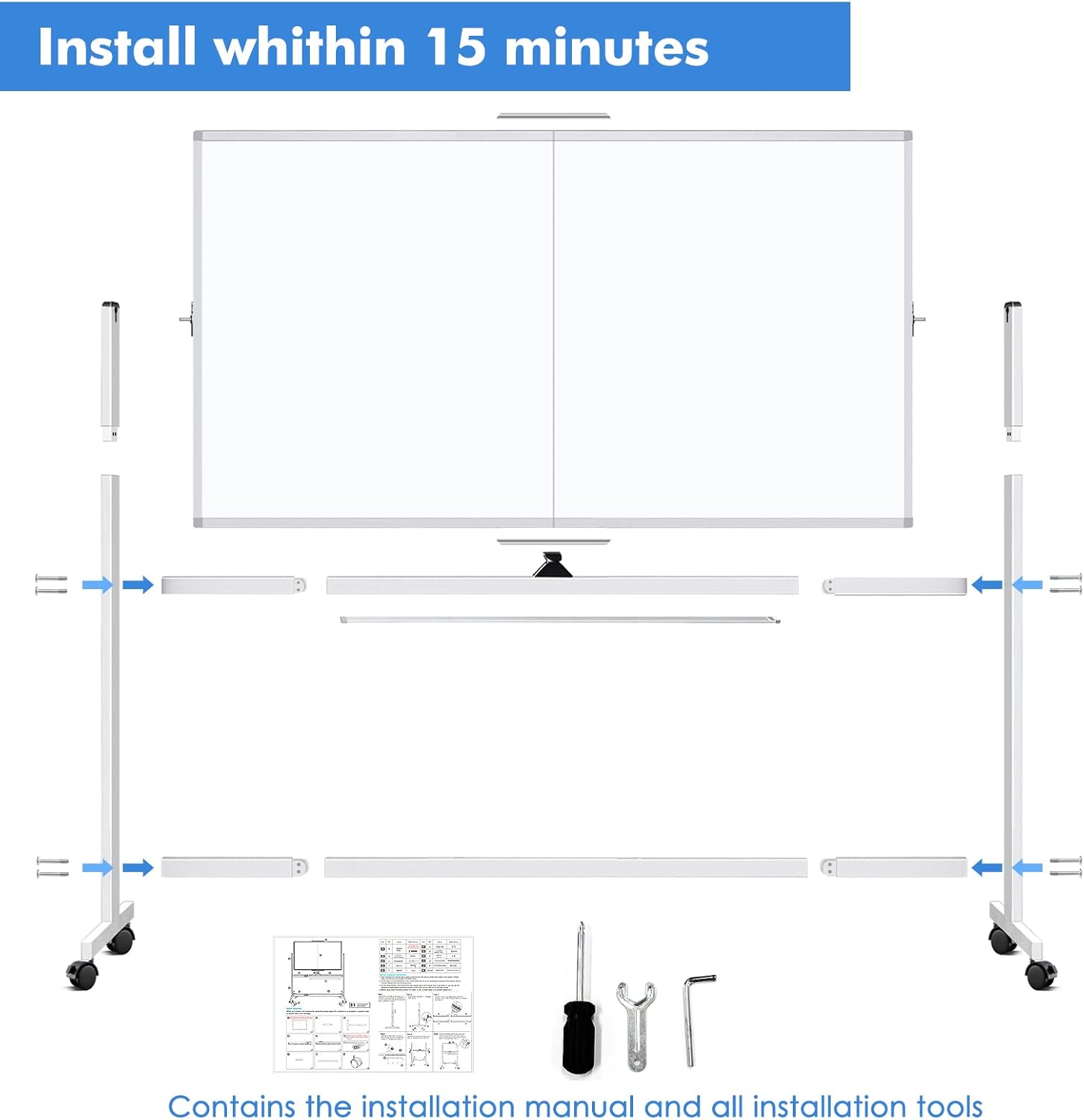 CARLA HOME Double-Sided Magnetic Whiteboard 120x90cm with Wheels, Reversible Design for School, Office & Home 8