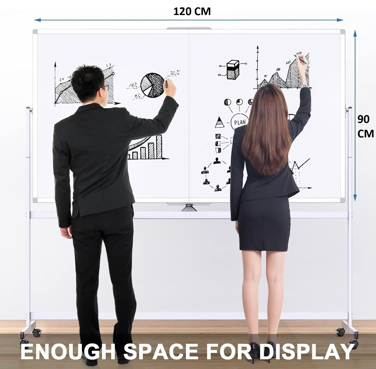 CARLA HOME Double-Sided Magnetic Whiteboard 120x90cm with Wheels, Reversible Design for School, Office & Home 9