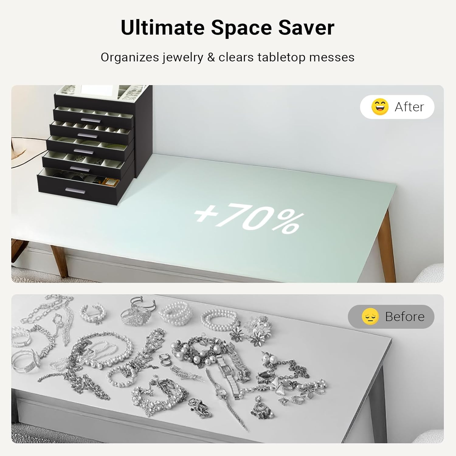 CARLA HOME  6-Layer Large Jewelry Organizer Box for Women with Mirror, Drawers, Hooks & Dividers for Rings, Necklaces, Bracelets, Ideal Gift for Women (Black) 5