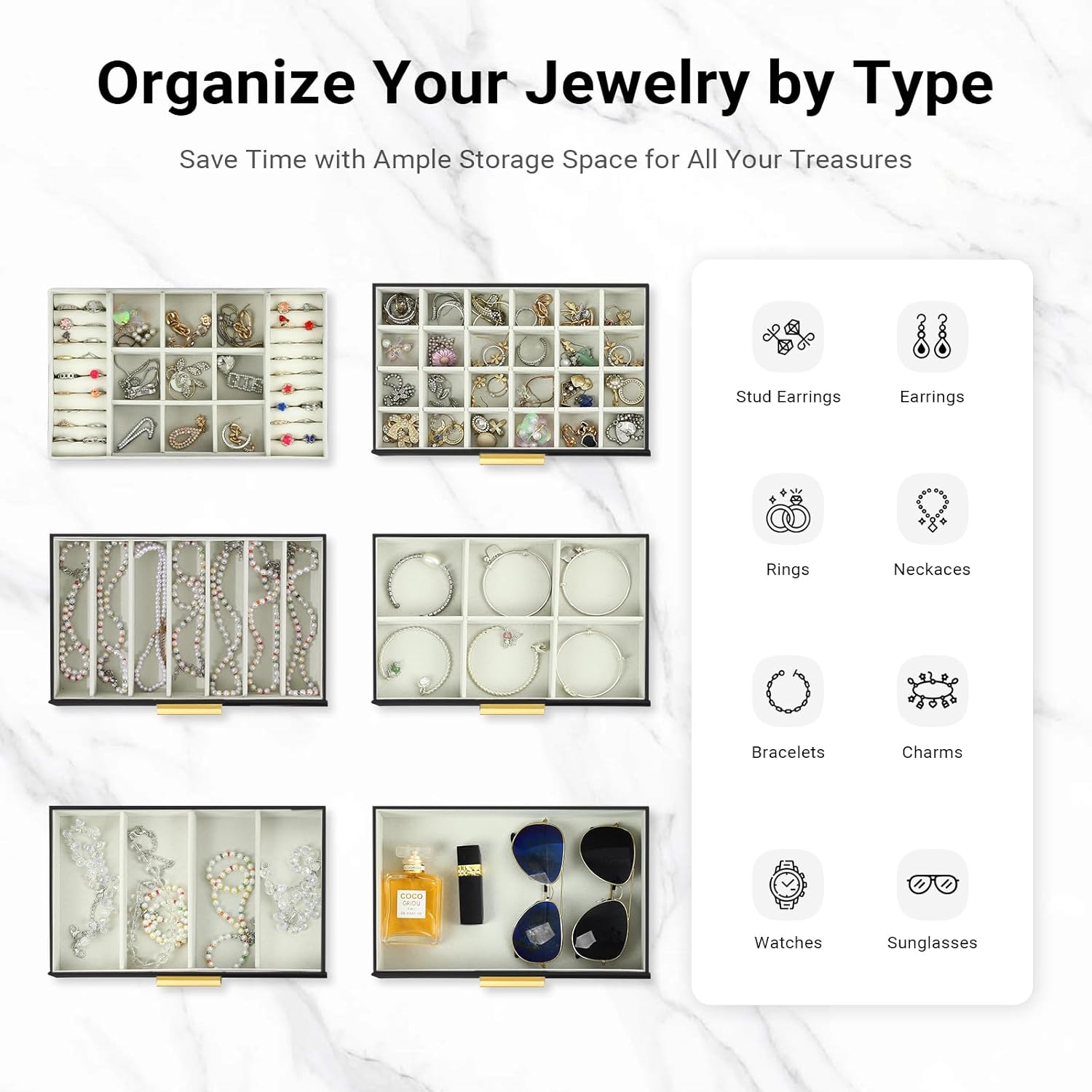 CARLA HOME  6-Layer Large Jewelry Organizer Box for Women with Mirror, Drawers, Hooks & Dividers for Rings, Necklaces, Bracelets, Ideal Gift for Women (Black) 6