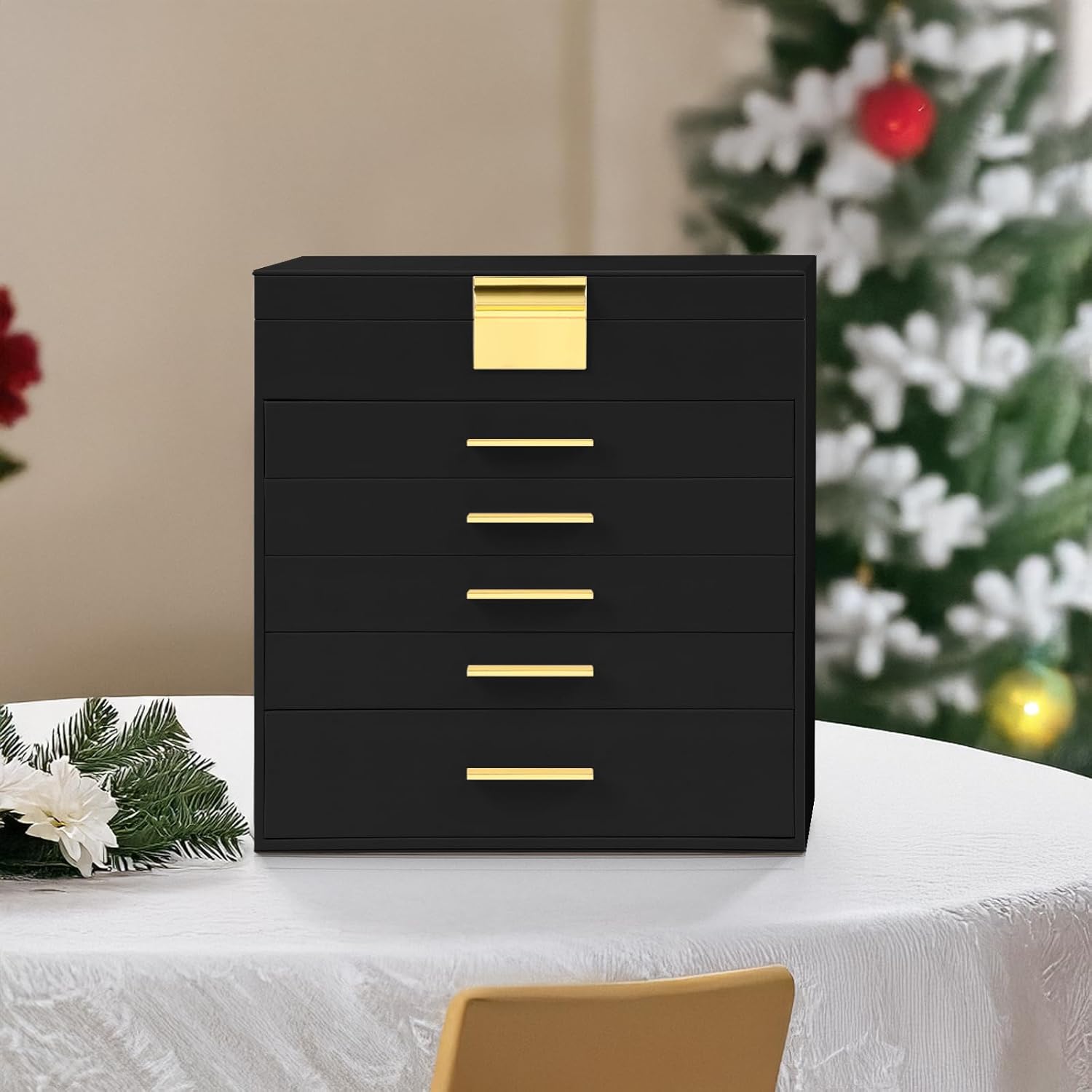 CARLA HOME  6-Layer Large Jewelry Organizer Box for Women with Mirror, Drawers, Hooks & Dividers for Rings, Necklaces, Bracelets, Ideal Gift for Women (Black) 7