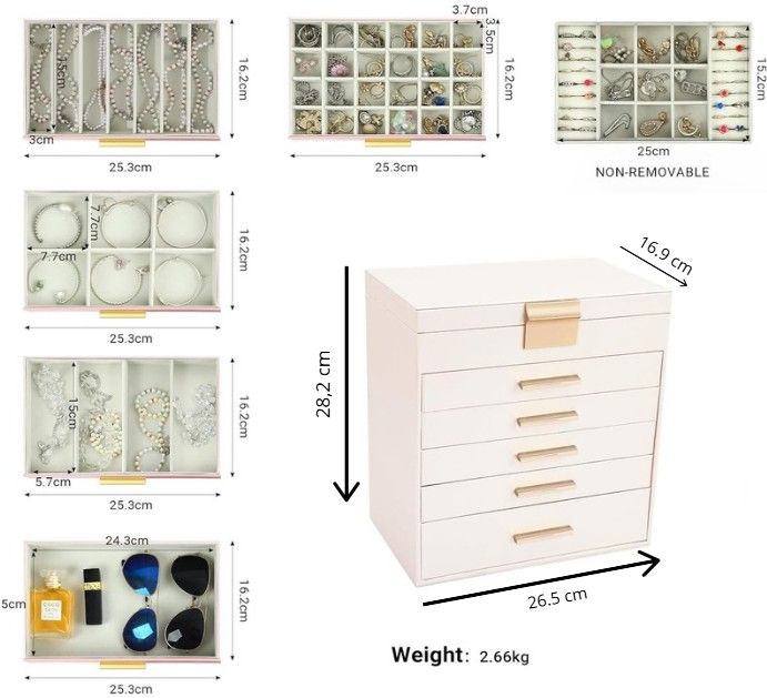 CARLA HOME  6-Layer Large Jewelry Organizer Box for Women with Mirror, Drawers, Hooks & Dividers for Rings, Necklaces, Bracelets, Ideal Gift for Women (White) 3