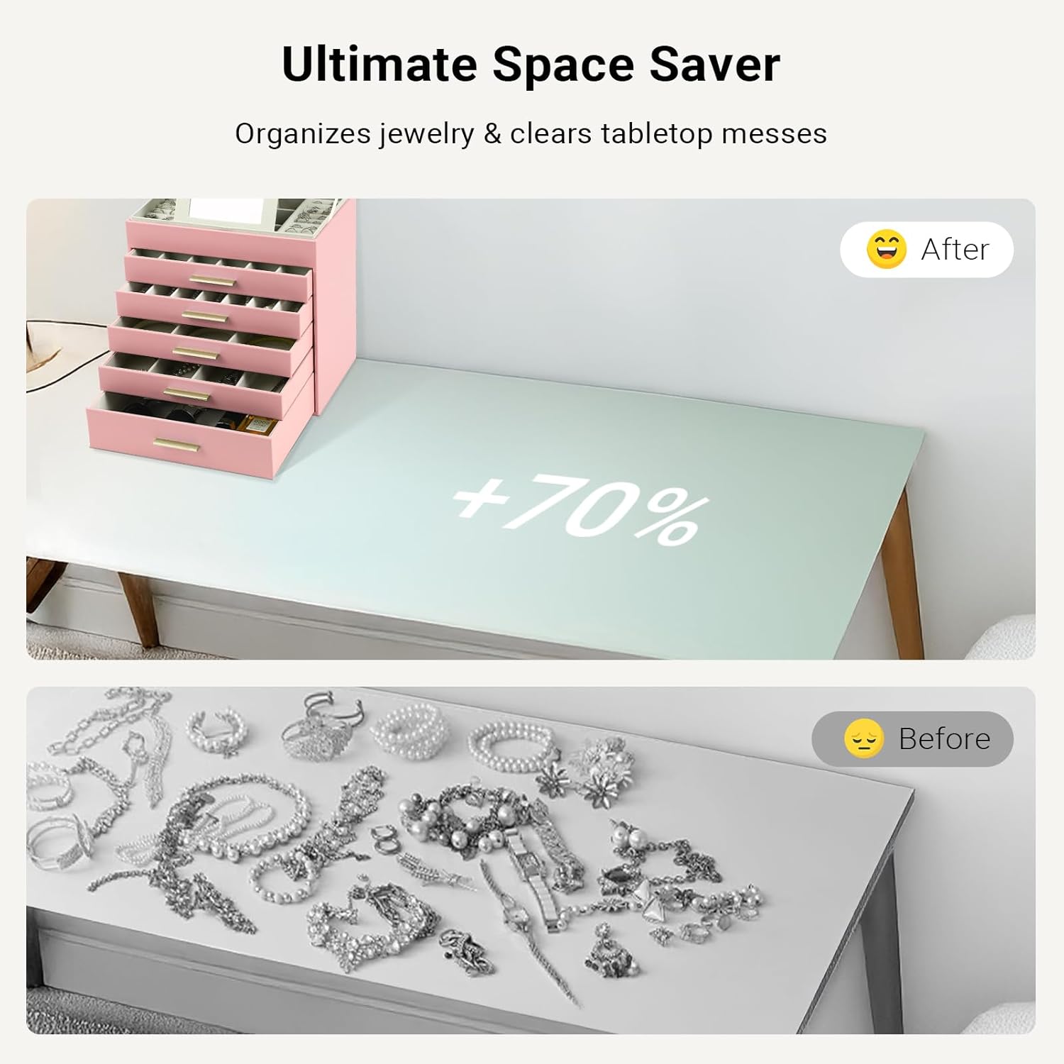 CARLA HOME  6-Layer Large Jewelry Organizer Box for Women with Mirror, Drawers, Hooks & Dividers for Rings, Necklaces, Bracelets, Ideal Gift for Women (Pink) 5