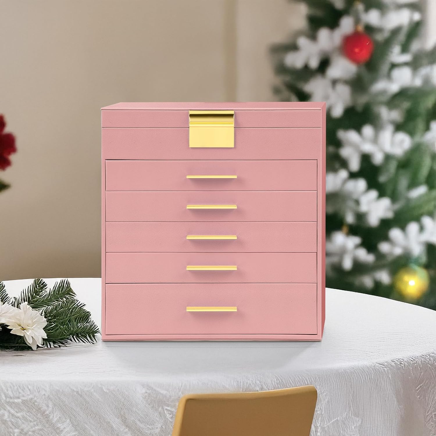 CARLA HOME  6-Layer Large Jewelry Organizer Box for Women with Mirror, Drawers, Hooks & Dividers for Rings, Necklaces, Bracelets, Ideal Gift for Women (Pink) 7