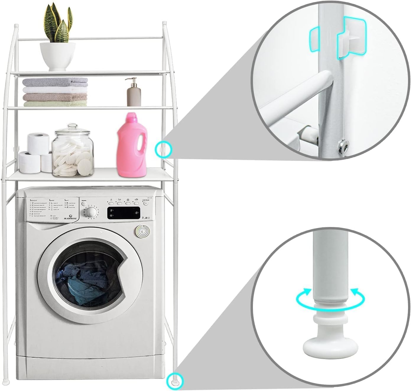 CARLA HOME 3-Tier Over Washing Machine Storage Rack for Laundry Room Space Saving, Towels, Detergent & Bathroom Essentials 4