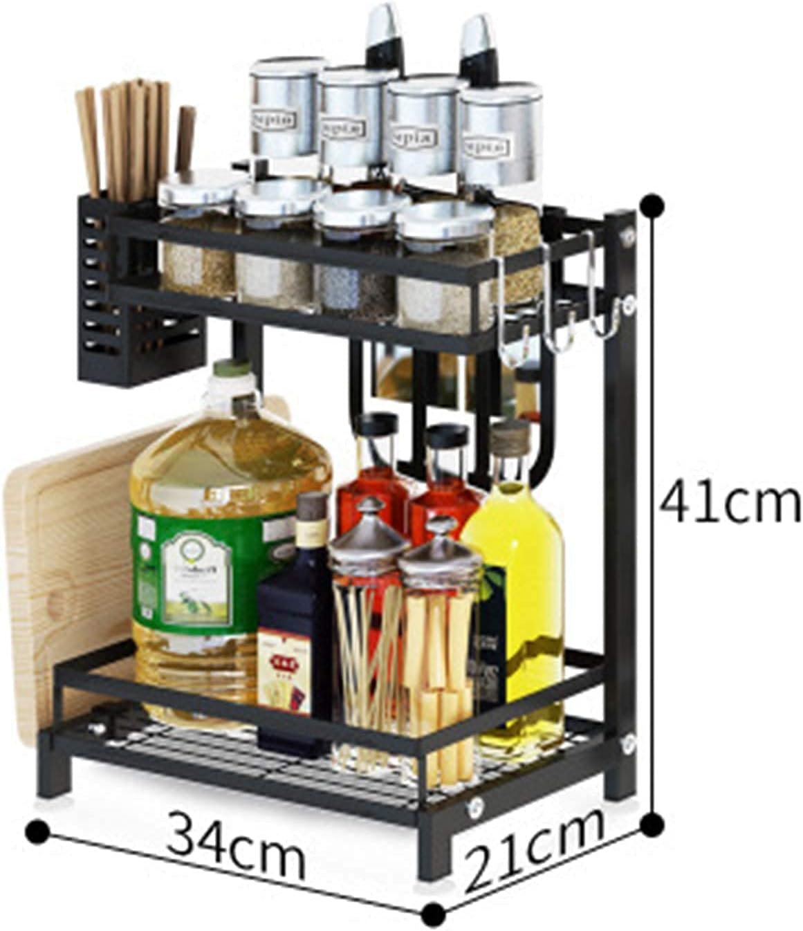 CARLA HOME 2-Tier Kitchen Spice Rack Organizer Storage Shelf for Condiments, Oil Bottles, Utensils, Cutting Board & More 3