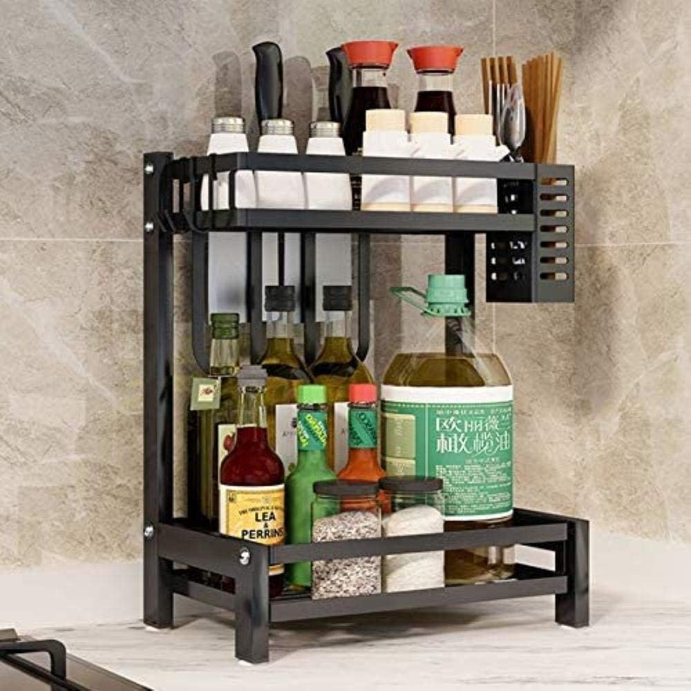 CARLA HOME 2-Tier Kitchen Spice Rack Organizer Storage Shelf for Condiments, Oil Bottles, Utensils, Cutting Board & More 6