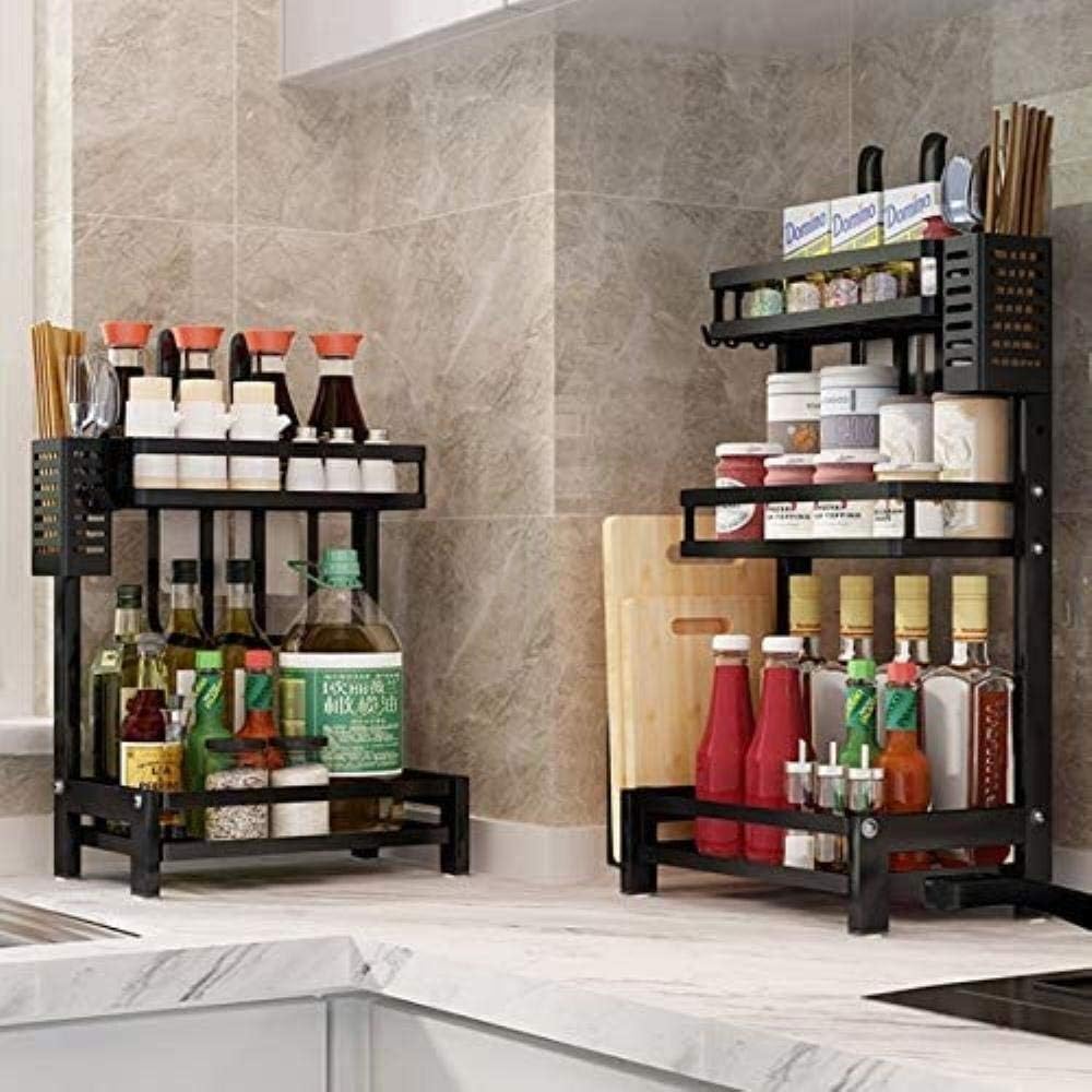 CARLA HOME 2-Tier Kitchen Spice Rack Organizer Storage Shelf for Condiments, Oil Bottles, Utensils, Cutting Board & More 9
