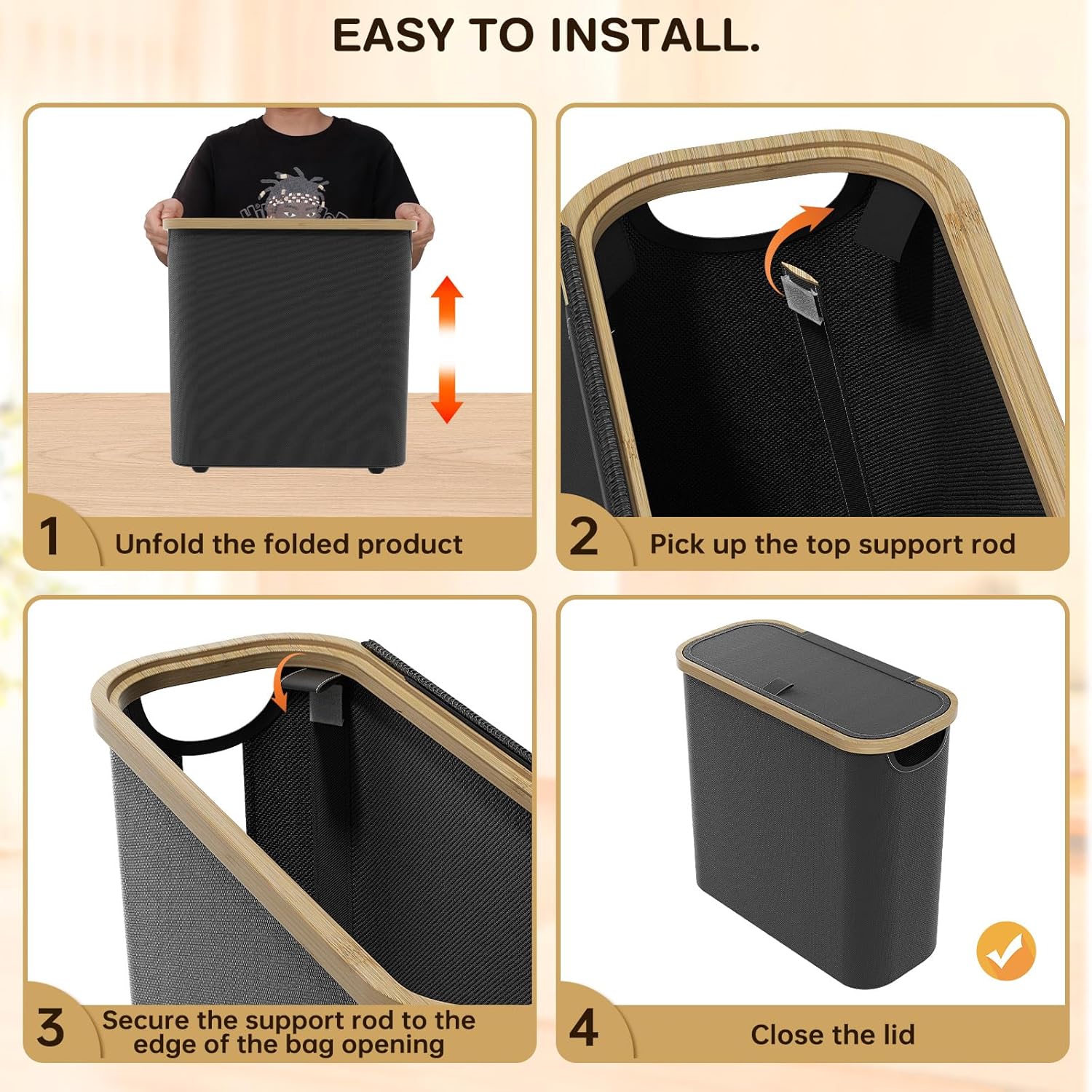 CARLA HOME 2 pack Toilet Paper Storage Basket Holds Up to 12 Rolls with Bamboo Lid and Handle for RV Closet (Black) 7