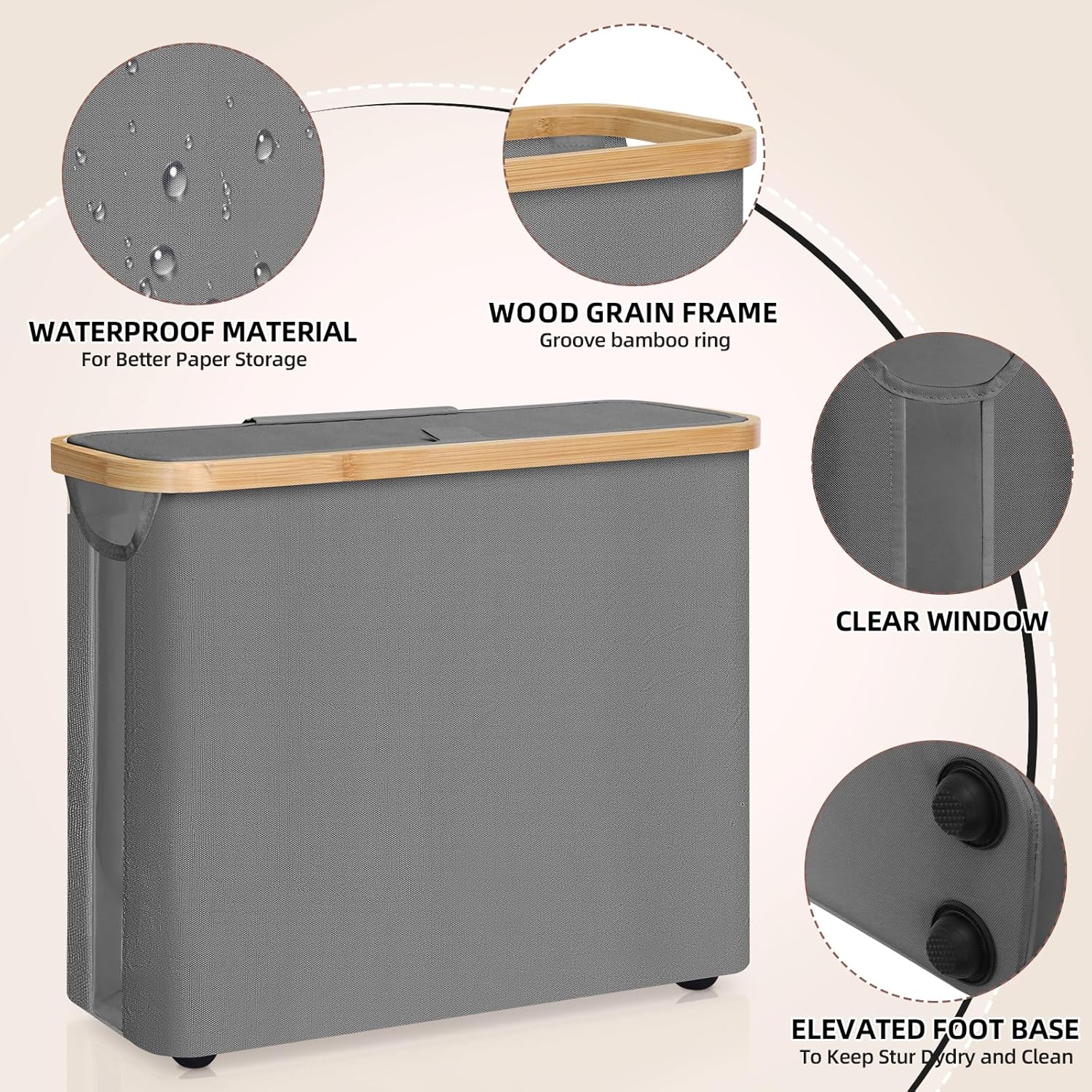 CARLA HOME 2 pack Toilet Paper Storage Basket Holds Up to 12 Rolls with Bamboo Lid and Handle for RV Closet (Grey) 4