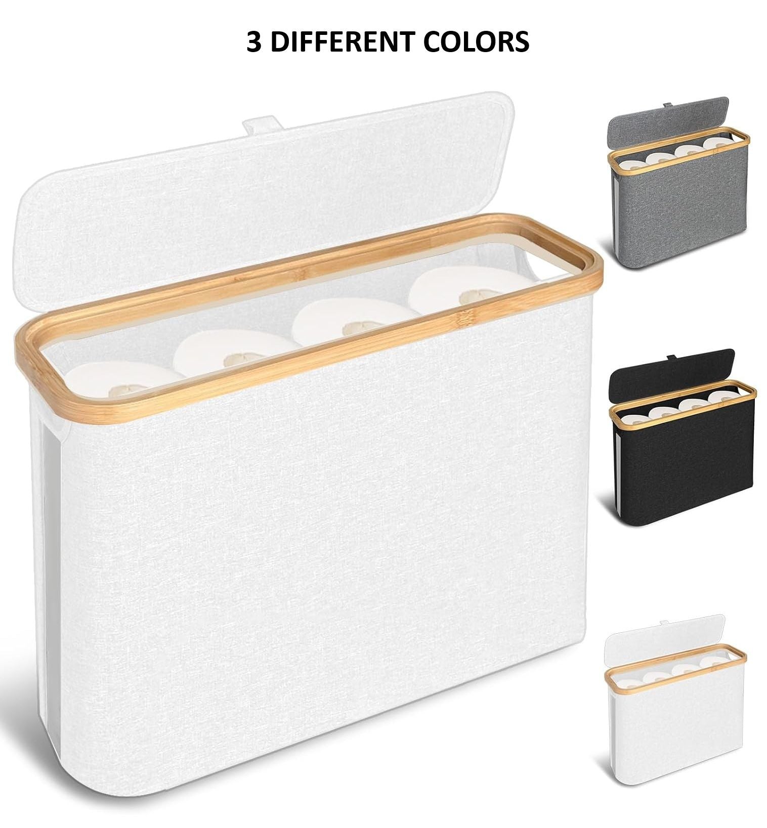 CARLA HOME 2 pack Toilet Paper Storage Basket Holds Up to 12 Rolls with Bamboo Lid and Handle for RV Closet (Grey) 9