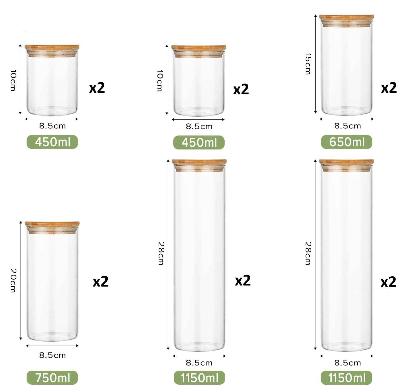 CARLA HOME 12 Pack Glass Storage Jars with Bamboo Lids for Kitchen Pantry, Pasta, Snacks, Cookies, Candy & More