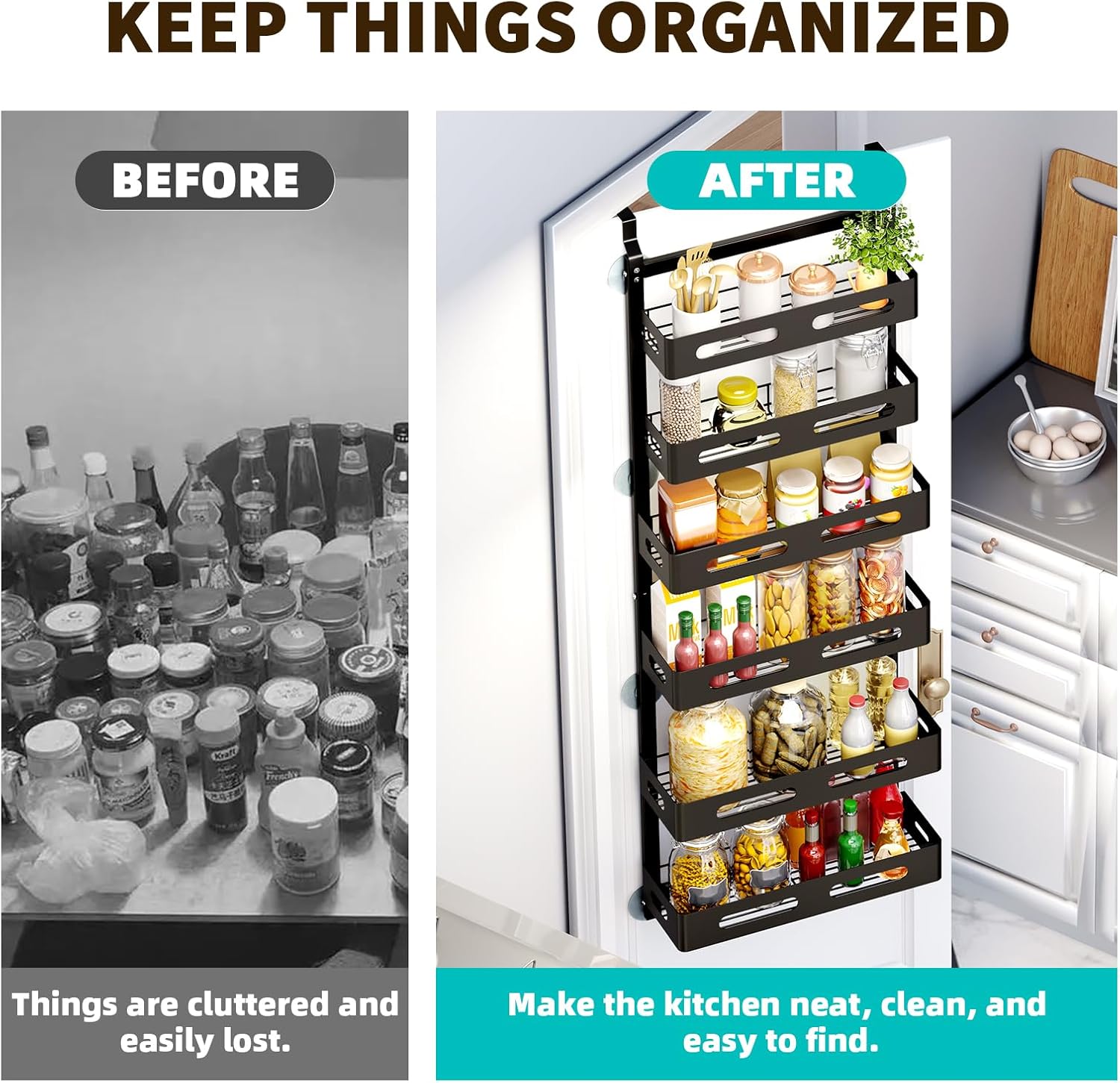 CARLA HOME 6 Tier Over the Door Organizer with Adjustable Metal Pantry Storage Rack and Hanging Baskets for Kitchen and Bathroom 8