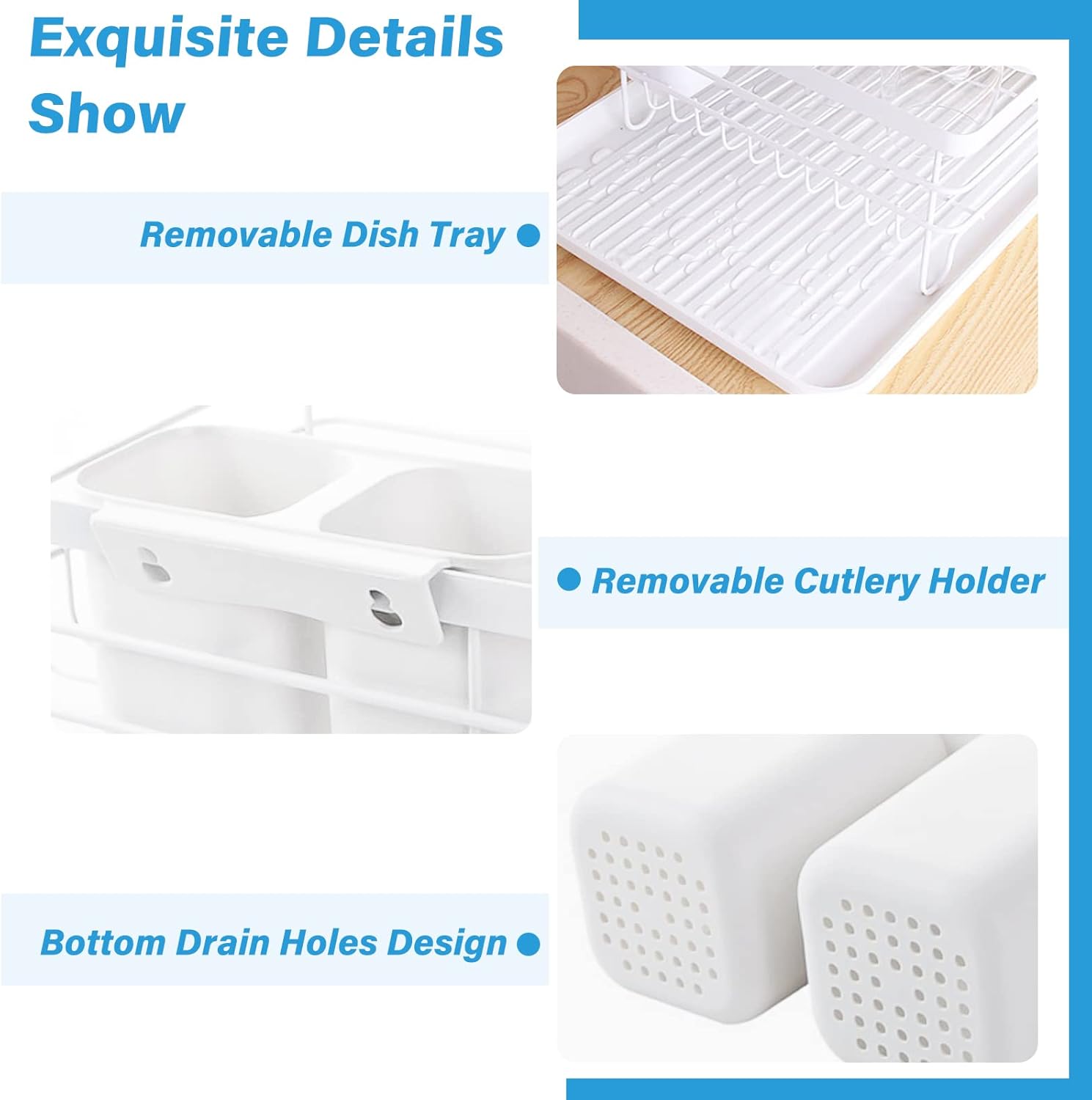 CARLA HOME 2-Tier Dish Drying Rack for Kitchen Counter with Removable Drip Tray, Utensil Holder and Cutlery Organizer 7