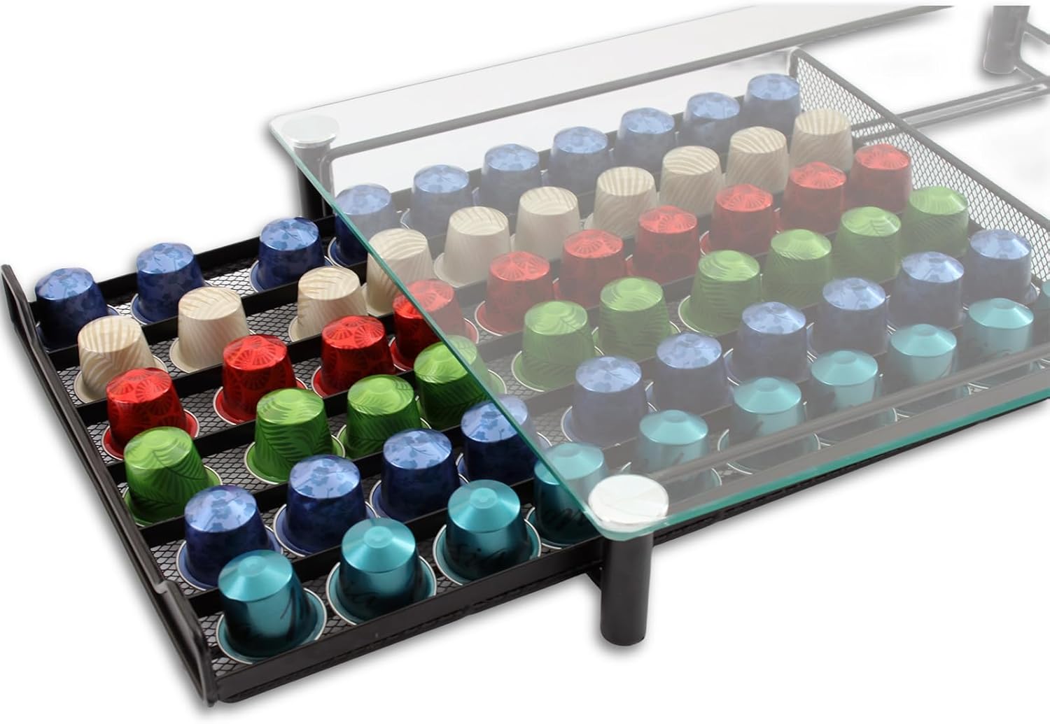 CARLA HOME 60 Coffee Pod Holder Drawer with Tempered Glass Capsule Organizer for Nespresso Pods and Sliding Drawer for Kitchen Countertop 3