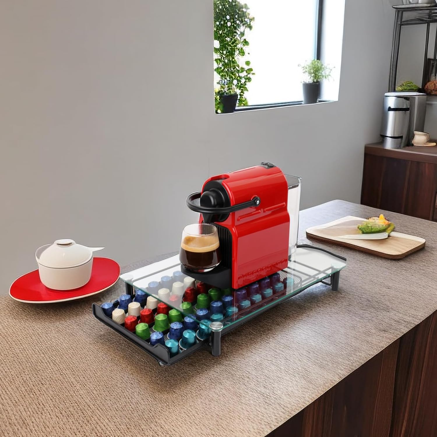 CARLA HOME 60 Coffee Pod Holder Drawer with Tempered Glass Capsule Organizer for Nespresso Pods and Sliding Drawer for Kitchen Countertop 6