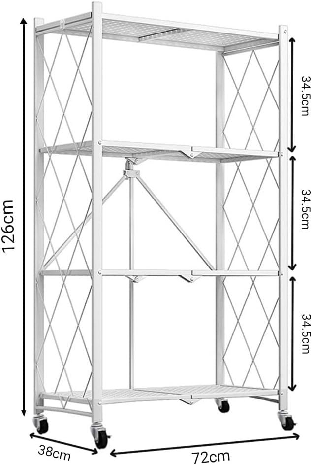 CARLA HOME 4-Tier Foldable Storage Shelf with Wheels for Kitchen, Garage, Pantry or Basement (White) 3