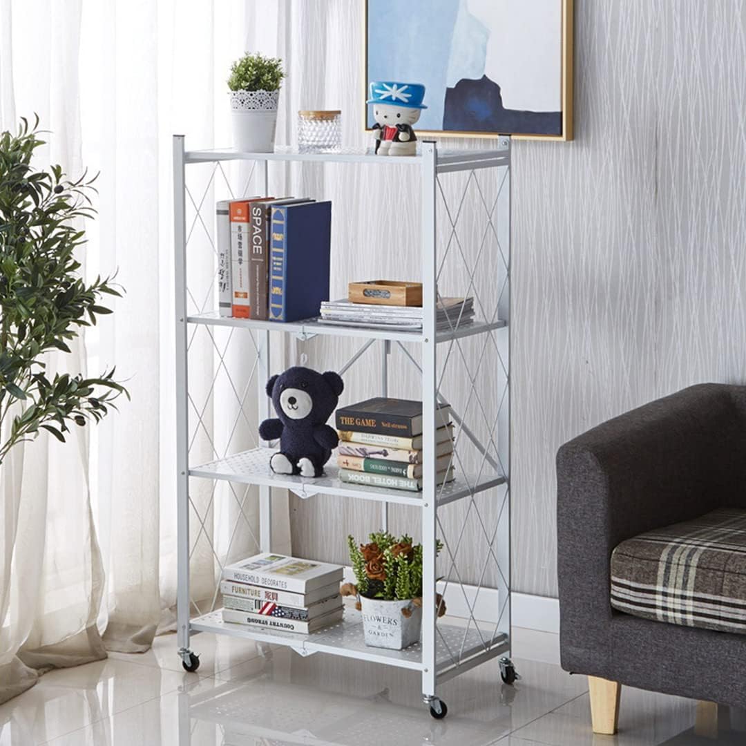 CARLA HOME 4-Tier Foldable Storage Shelf with Wheels for Kitchen, Garage, Pantry or Basement (White) 4
