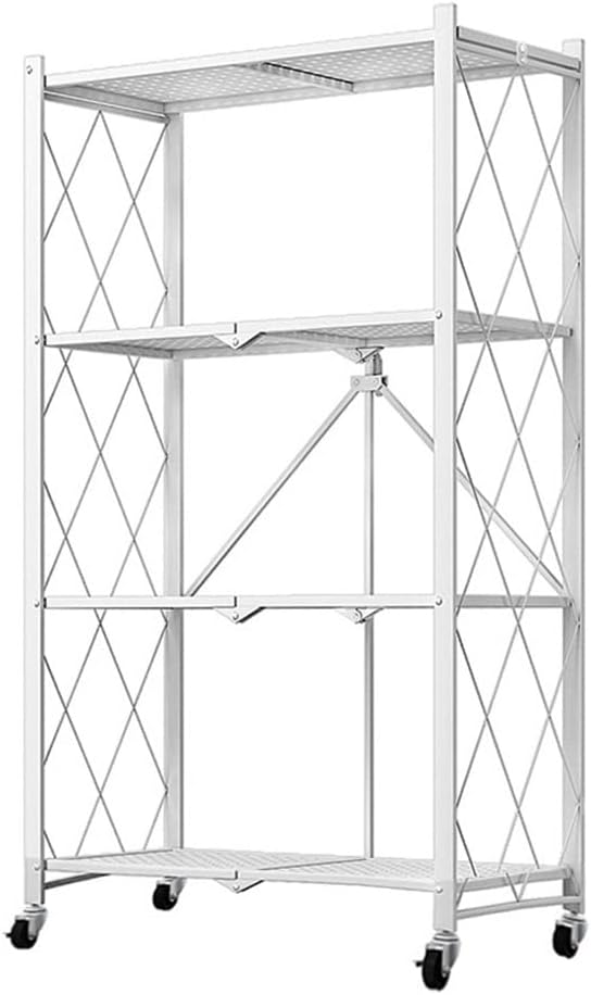 CARLA HOME 4-Tier Foldable Storage Shelf with Wheels for Kitchen, Garage, Pantry or Basement (White) 10