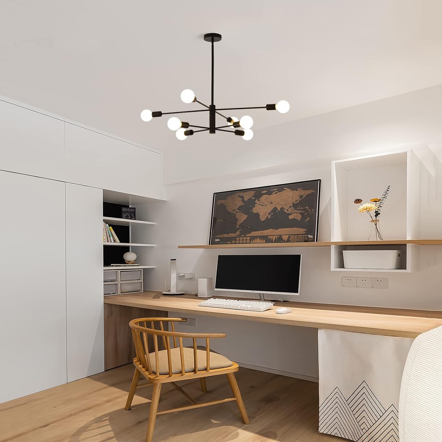 Modern Sputnik Chandelier, 8 Light, Black 3