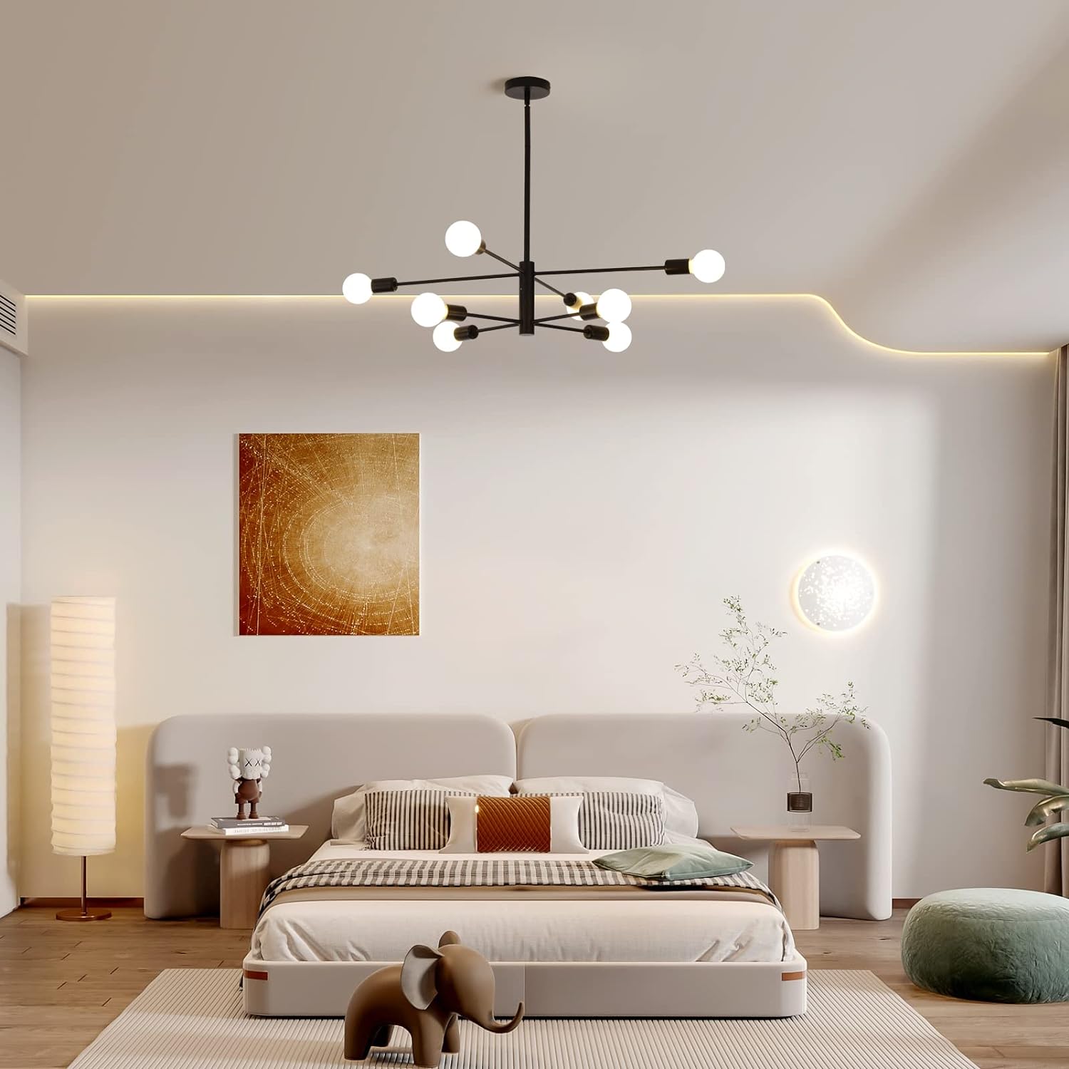 Modern Sputnik Chandelier, 8 Light, Black 5