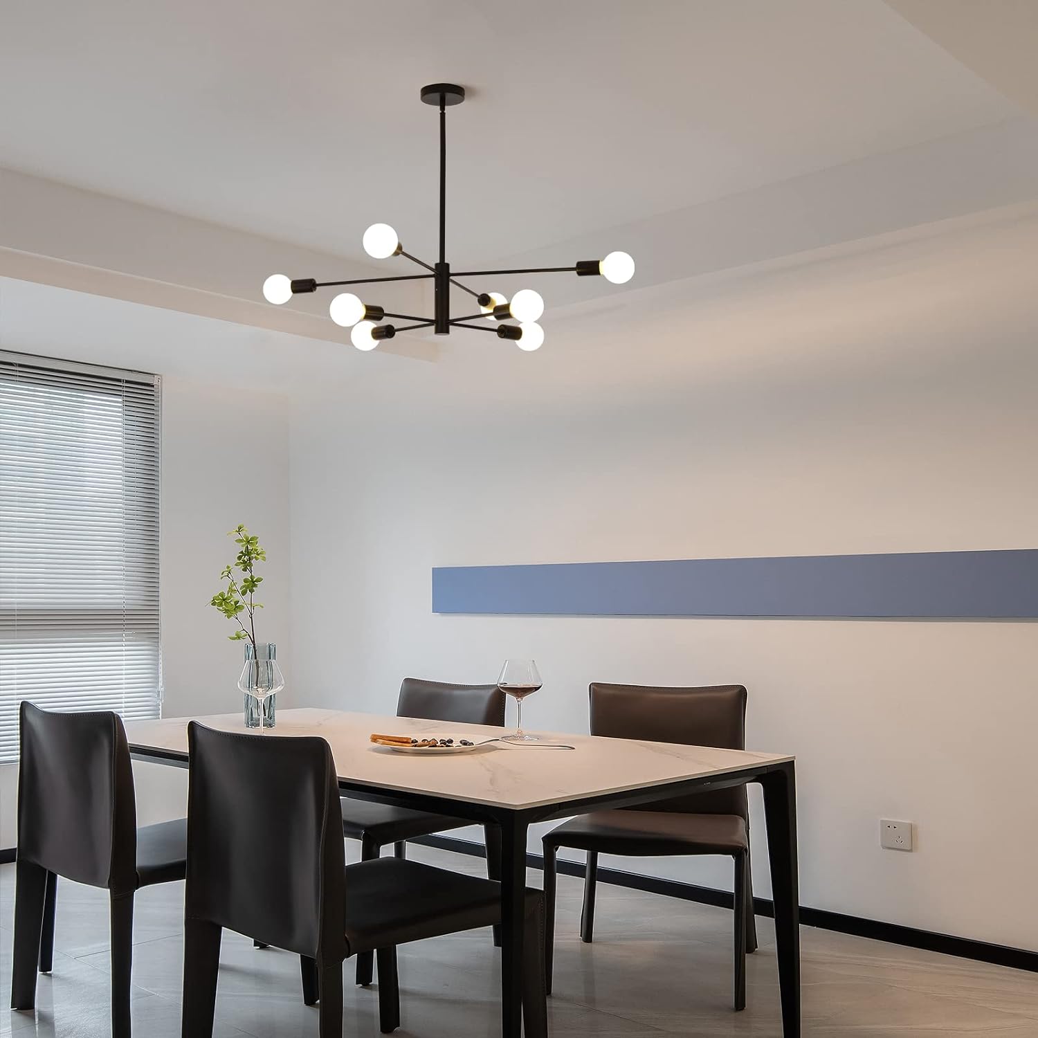 Modern Sputnik Chandelier, 8 Light, Black 8