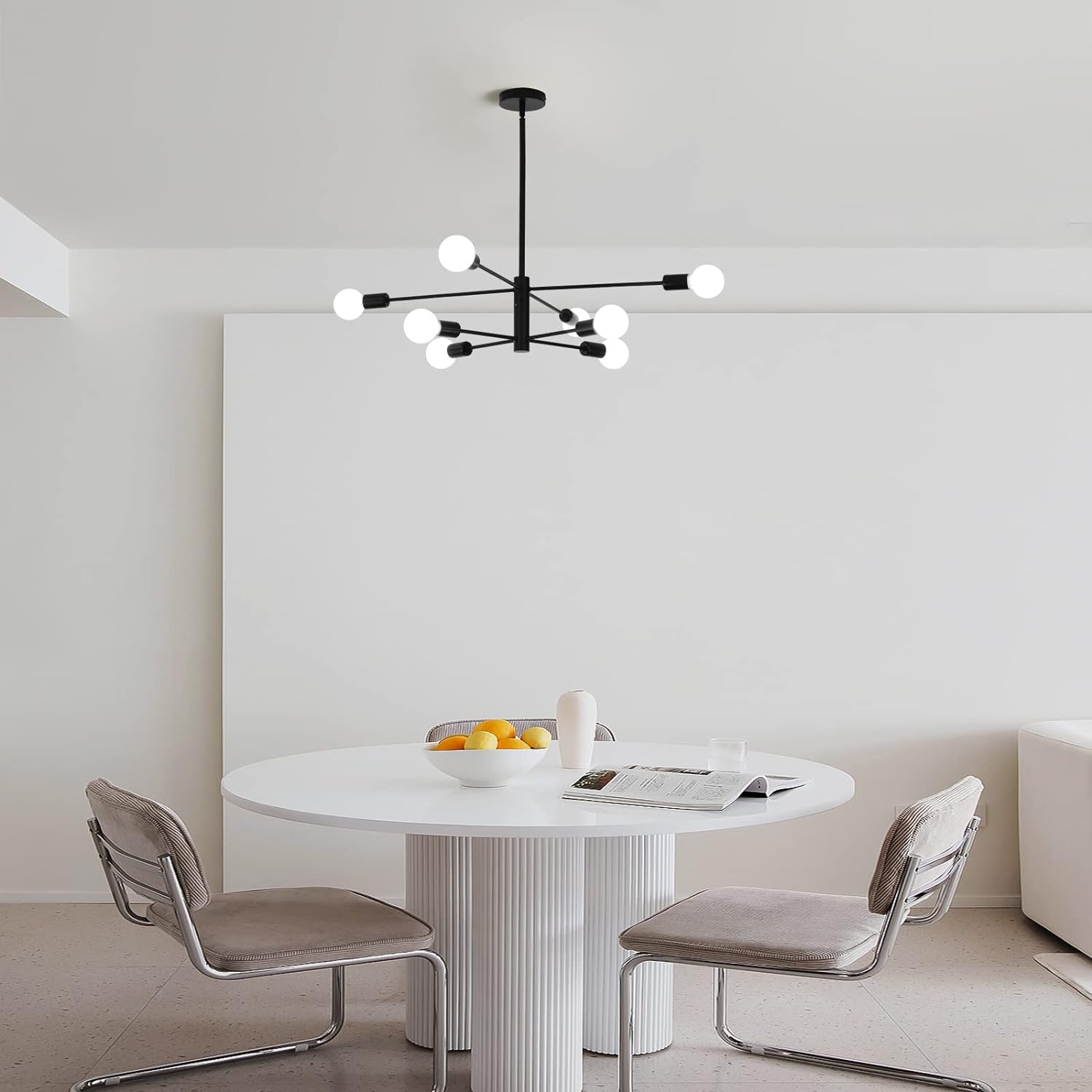 Modern Sputnik Chandelier, 8 Light, Black 9