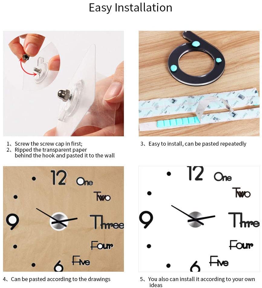 DIY Wall Clock Modern Frameless Large 3D Wall Watch Giant Roman Numerals for Home Living Room and Bedroom (Small) 7