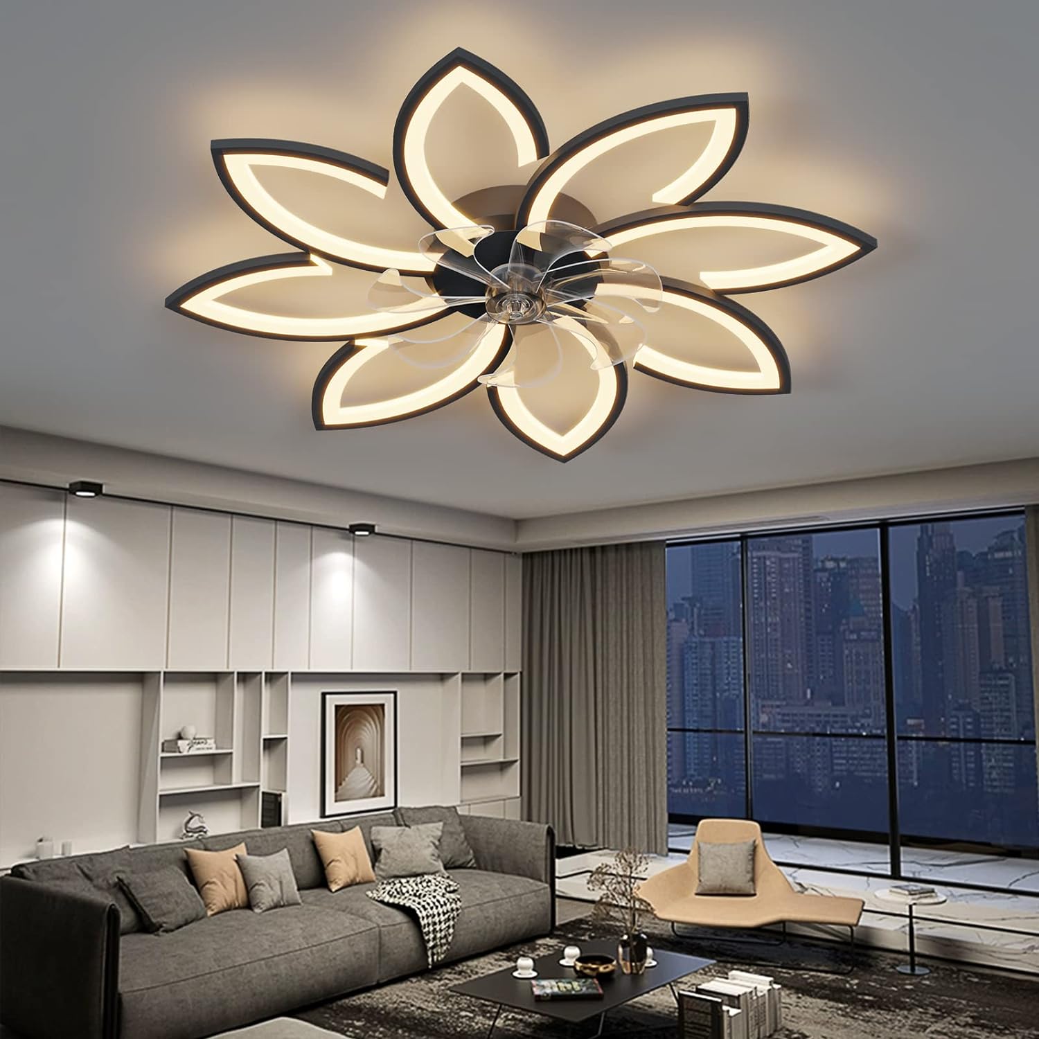 Modern Ceiling Light Fan, Low Profile, 6 Wind Speed, 3 Color (90cm, Black) 4