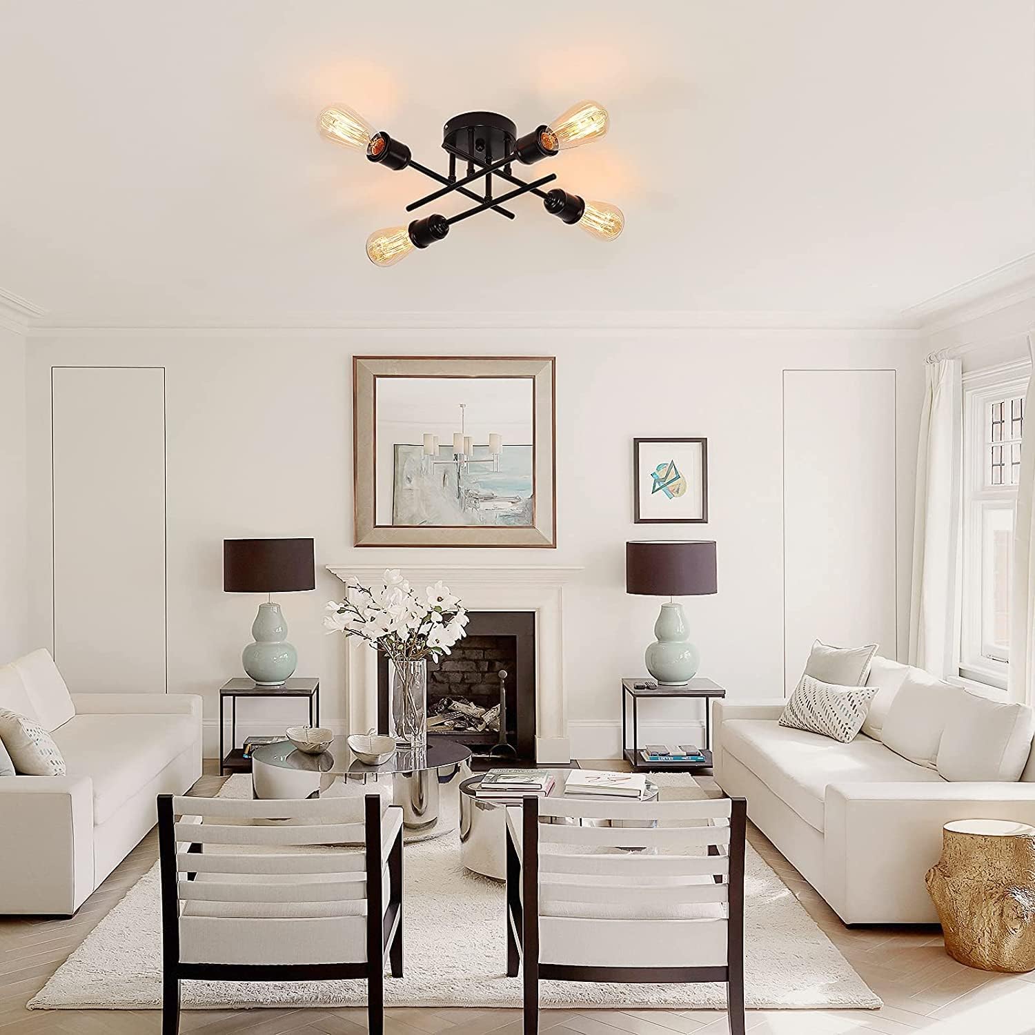 Industrial Semi Flush Mount Chandelier, Black 3