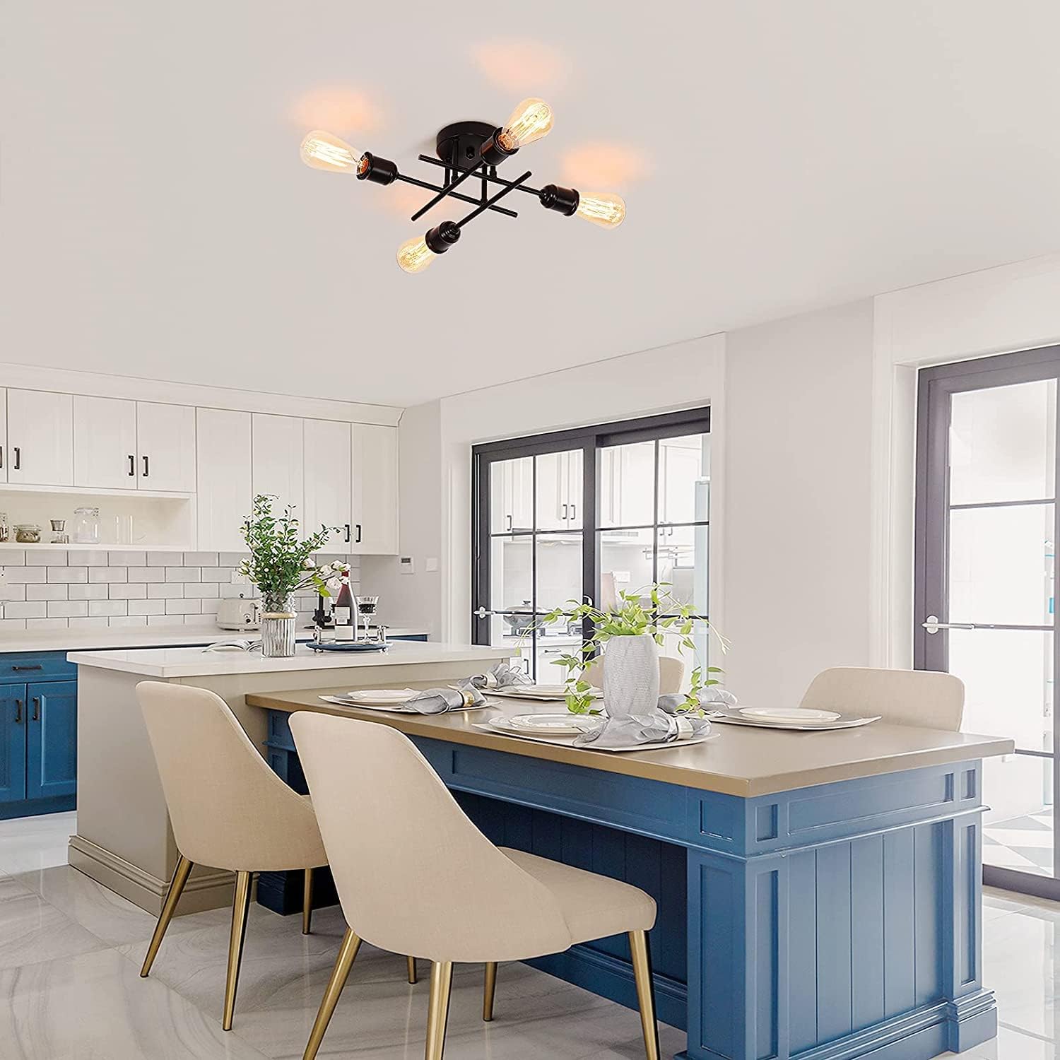 Industrial Semi Flush Mount Chandelier, Black 9