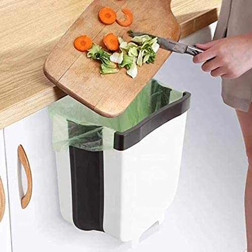 Hanging Trash Can Collapsible Small Garbage Waste Bin for Kitchen Cabinet Door (White) 4