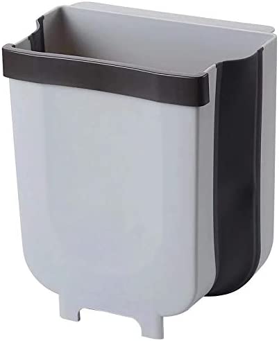 Hanging Trash Can Collapsible Small Garbage Waste Bin for Kitchen Cabinet Door (Grey) 4