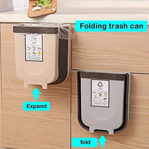 Hanging Trash Can Collapsible Small Garbage Waste Bin for Kitchen Cabinet Door (Grey) 5
