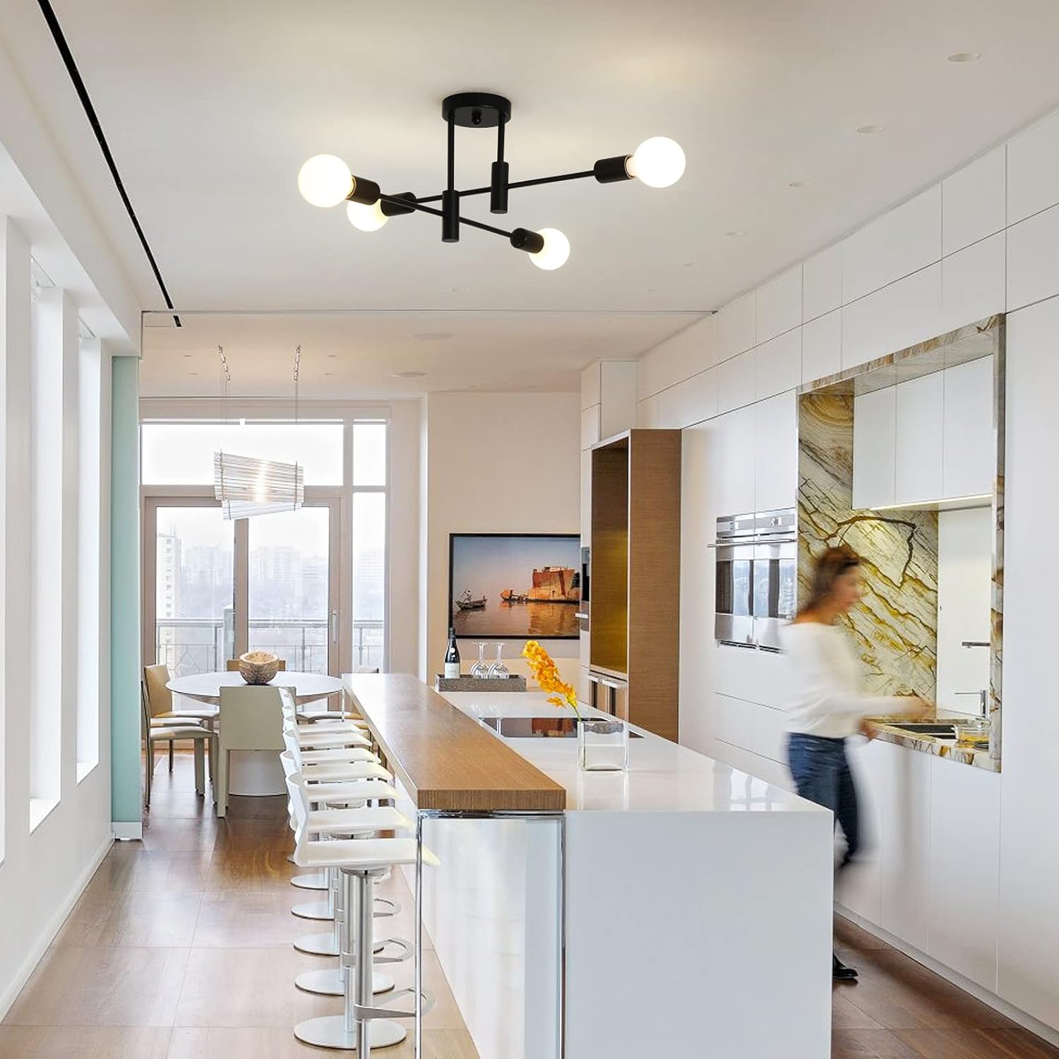 Mid Century Chandelier Modern, 4-Light 7