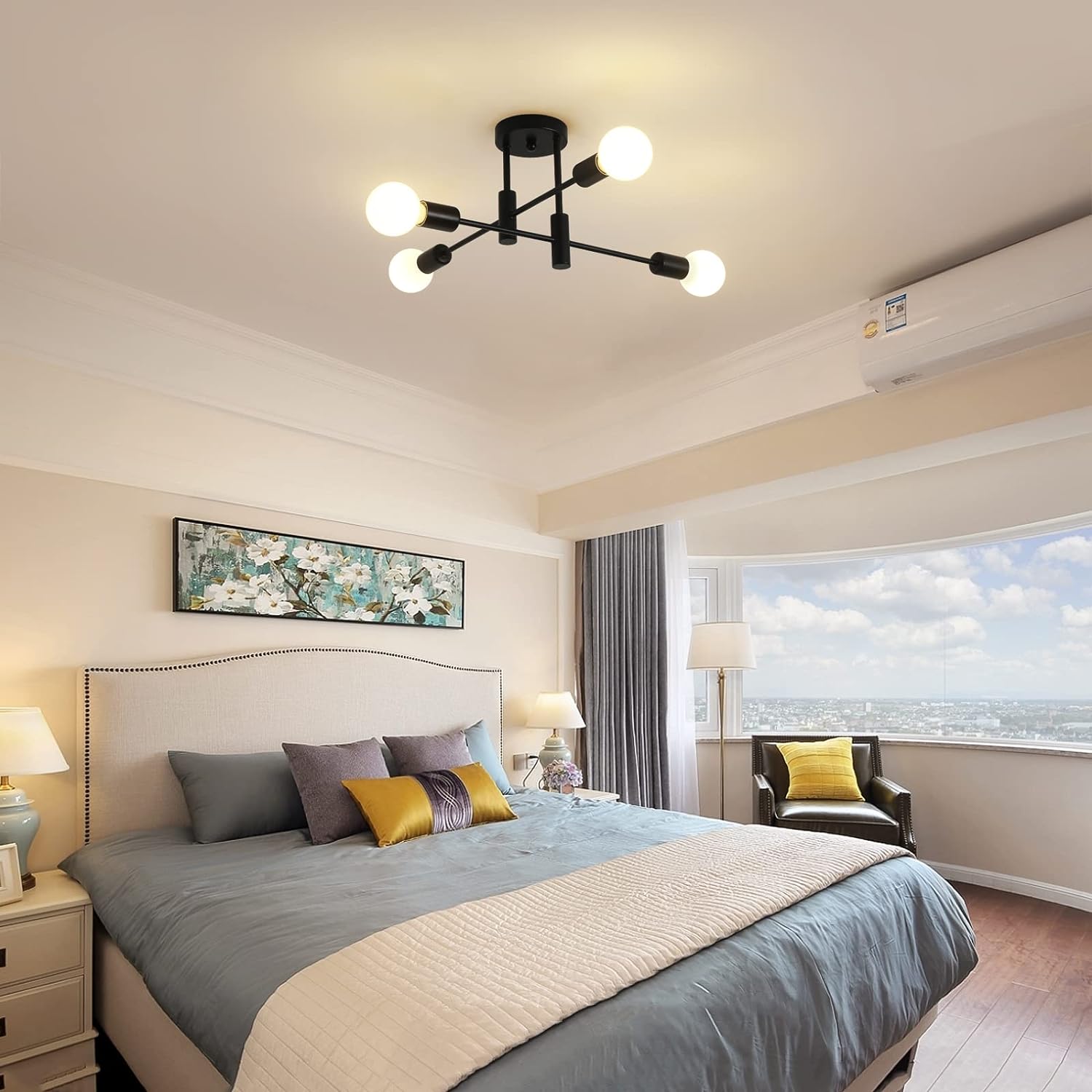 Mid Century Chandelier Modern, 4-Light 8