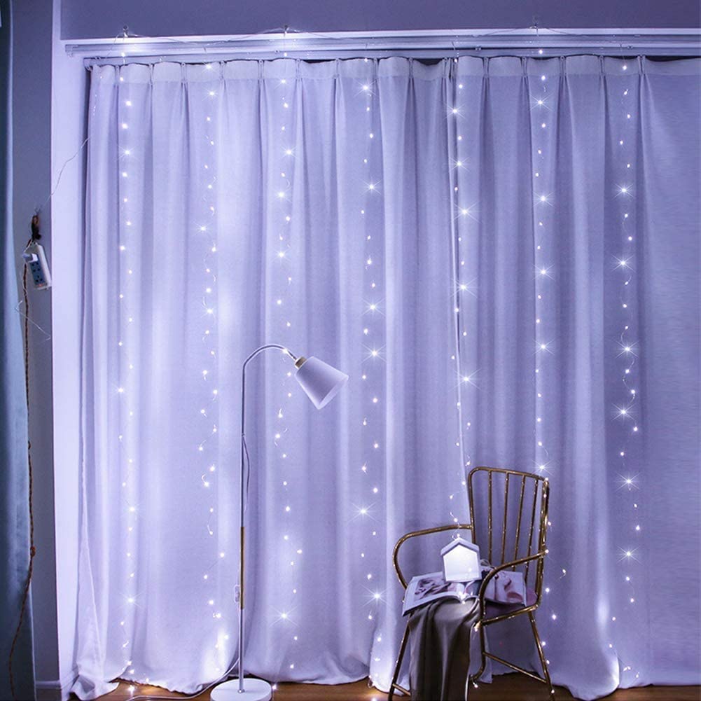 300 LEDs Window Curtain Fairy Lights 8 Modes and Remote Control for Bedroom (Cool White, 300 x 300cm) 4