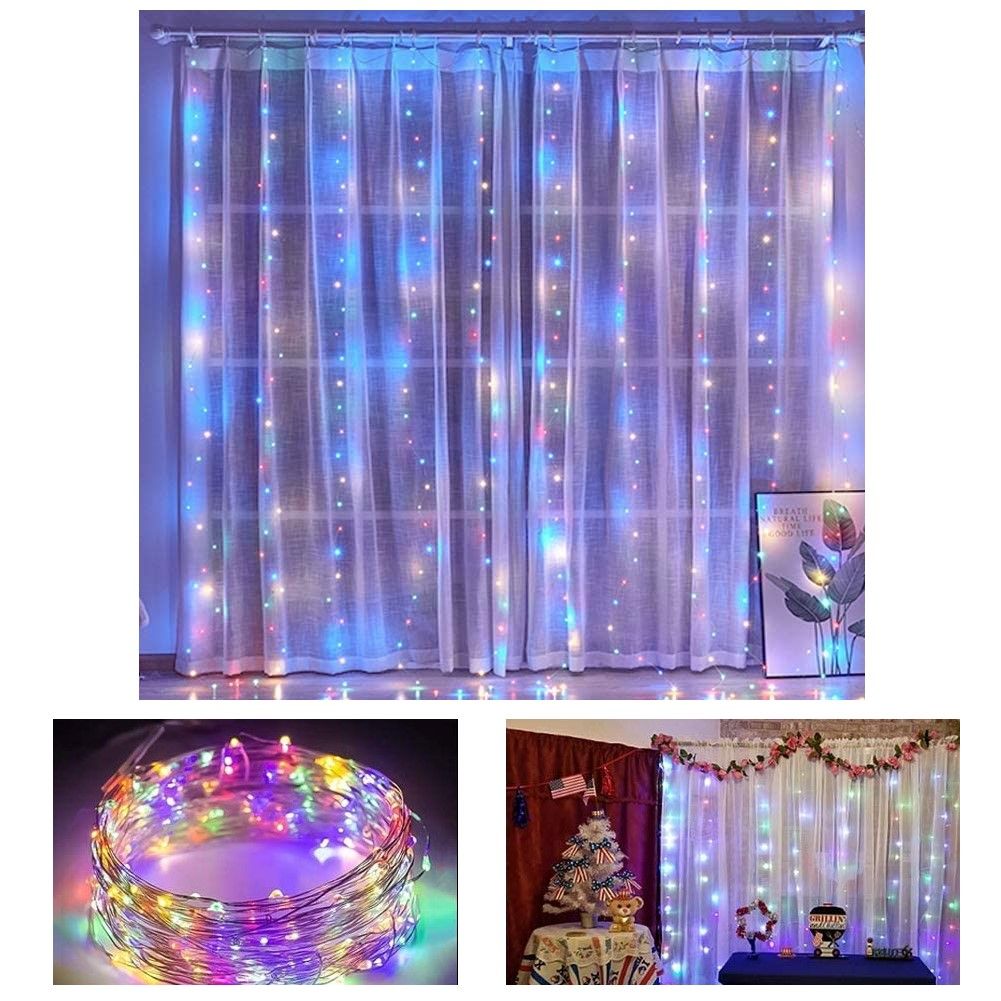 300 LEDs Window Curtain Fairy Lights 8 Modes and Remote Control for Bedroom (Multicolor, 300 x 300cm) 7