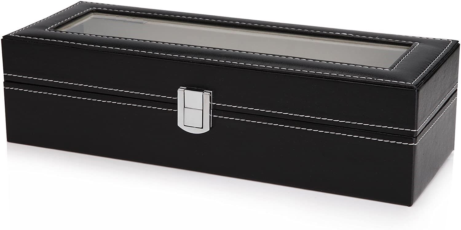 Black PU Leather Watch Organizer Display Storage Box Cases for Men & Women (6 slots) 3