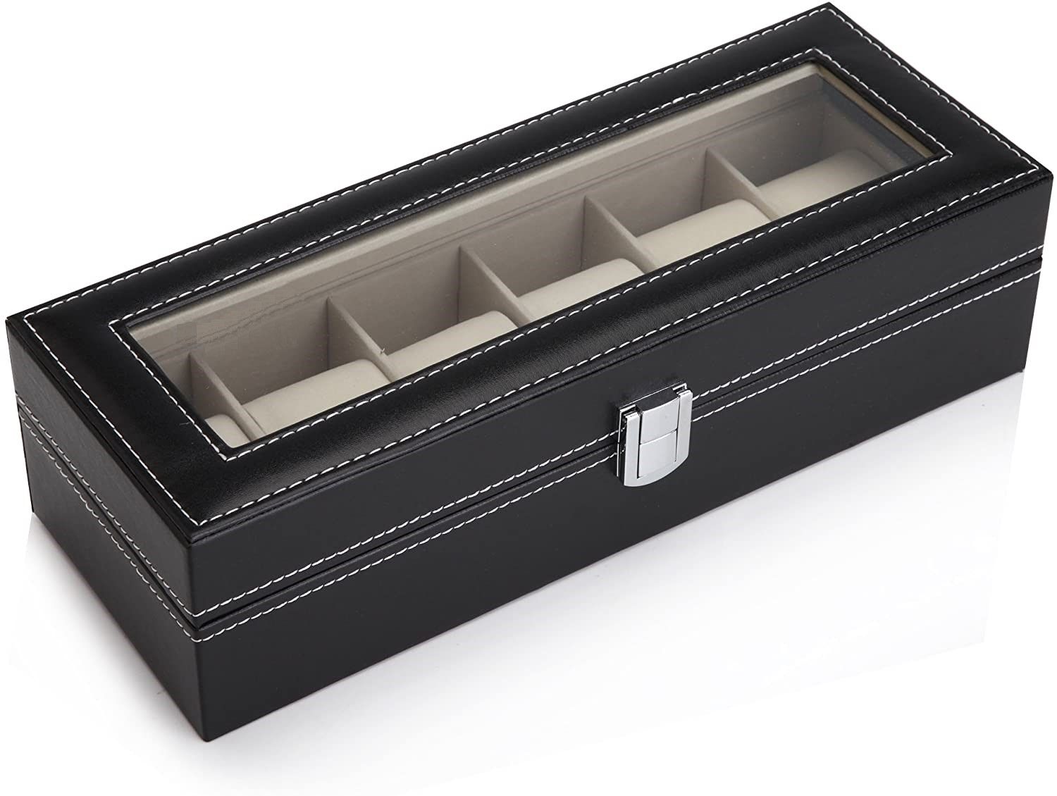 Black PU Leather Watch Organizer Display Storage Box Cases for Men & Women (6 slots) 4