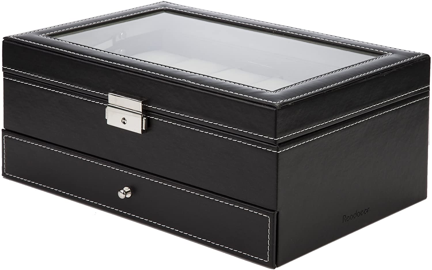 Black Leather Watch Box Jewelry Display Case with Drawers (12 Slots with 2 Layers) 3