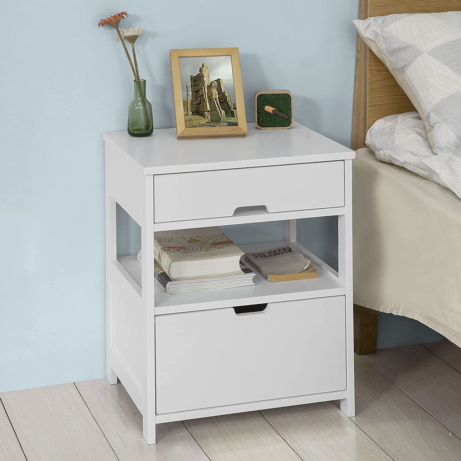 White Bedside Table with 2 Drawers 3