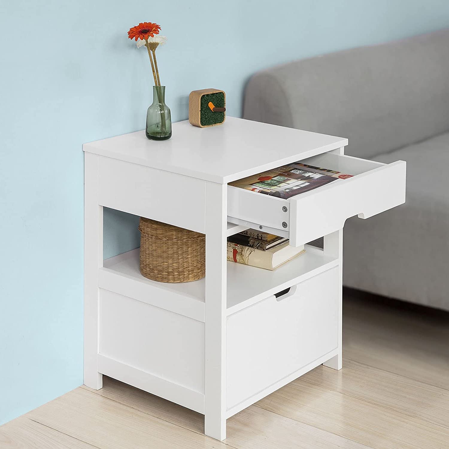 White Bedside Table with 2 Drawers 4