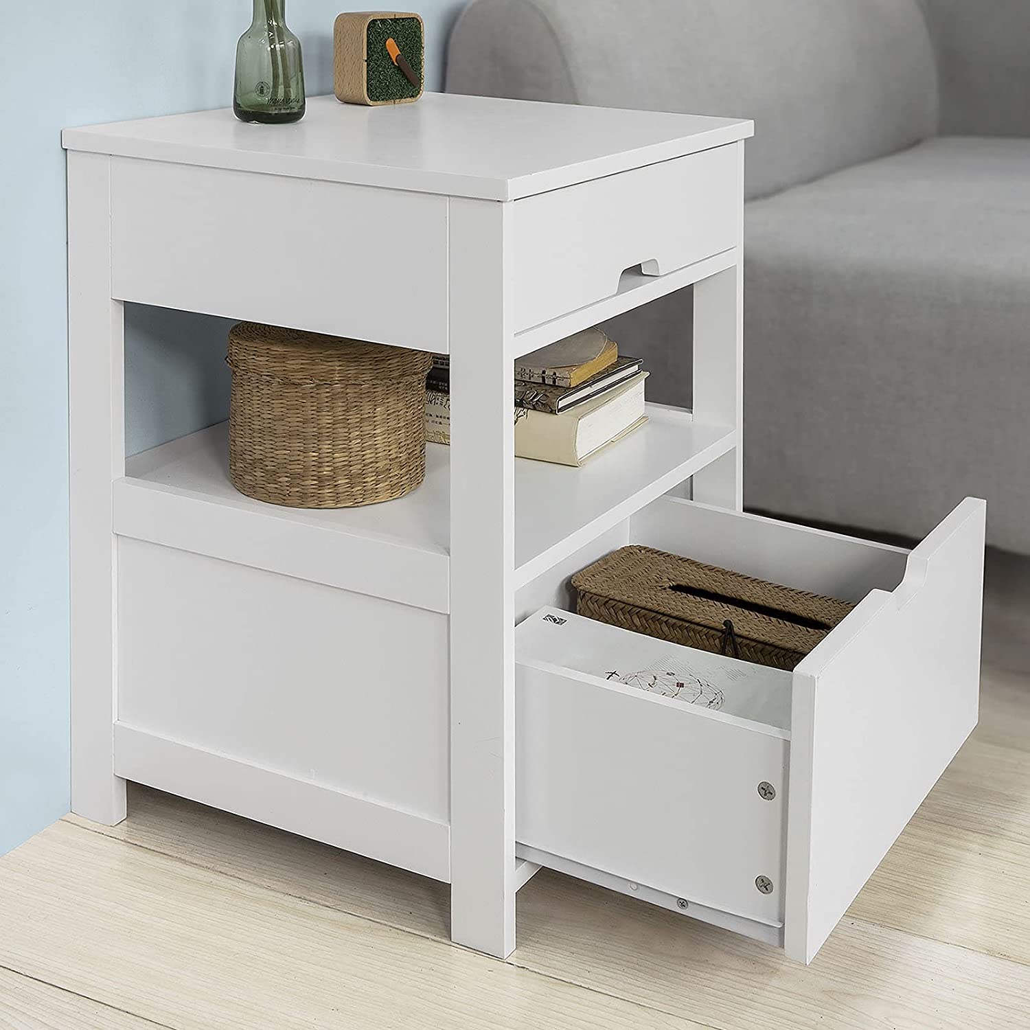 White Bedside Table with 2 Drawers 5